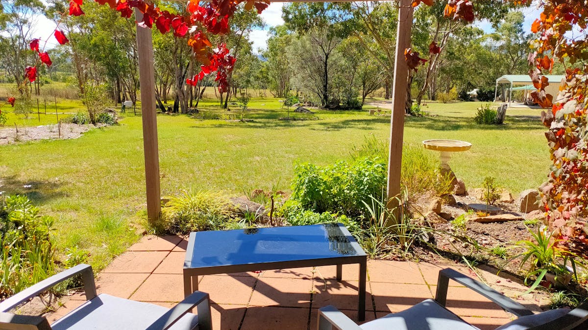 The peaceful garden terrace at Orchard Cottag