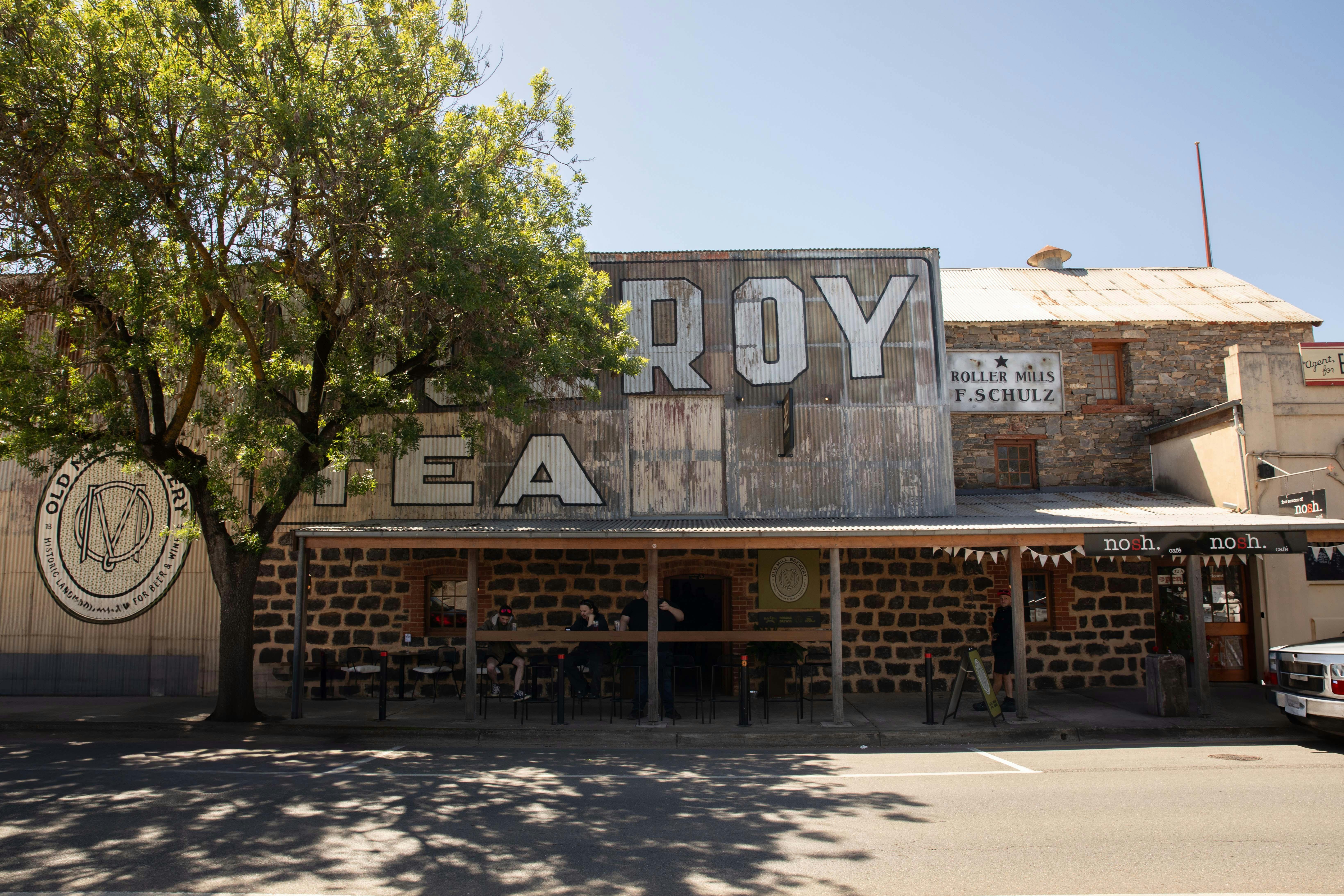 Street view of the historic Old Mill Brewery building in Tanunda.
