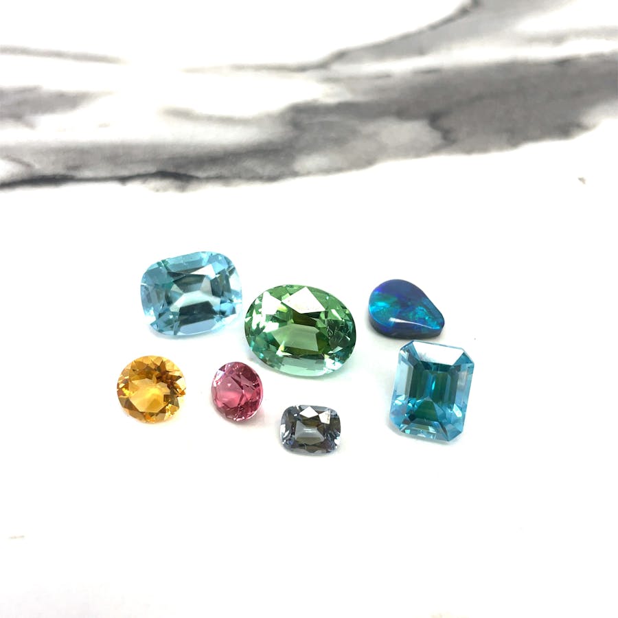 Aquamarine, Tourmaline, Citrine, Spinel, Black Opal from our instore collection
