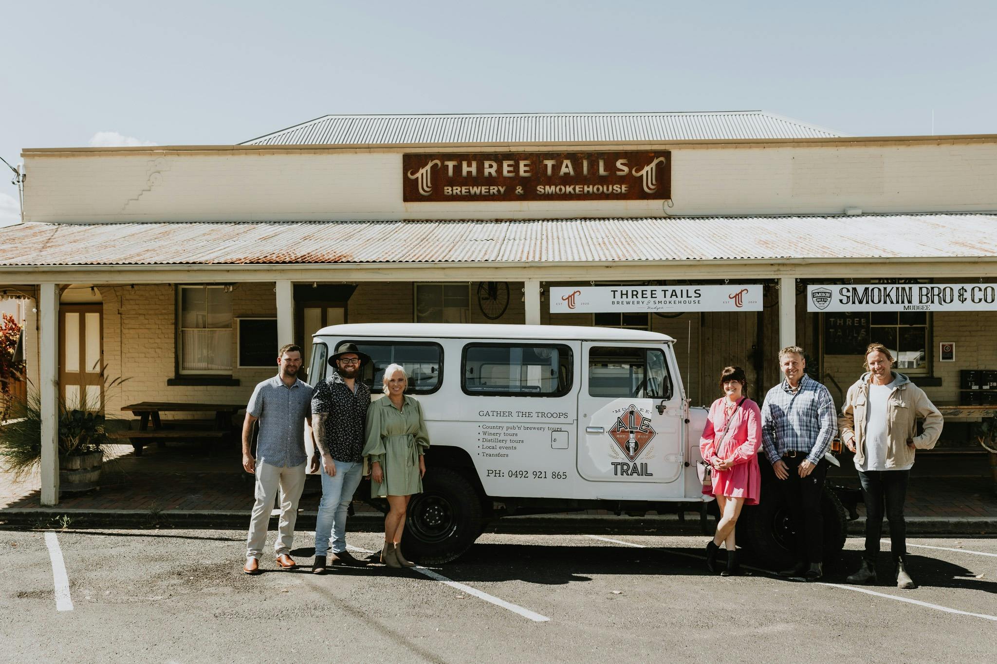Mudgee Ale Trail clients at the start of their tour in front of a local brewery