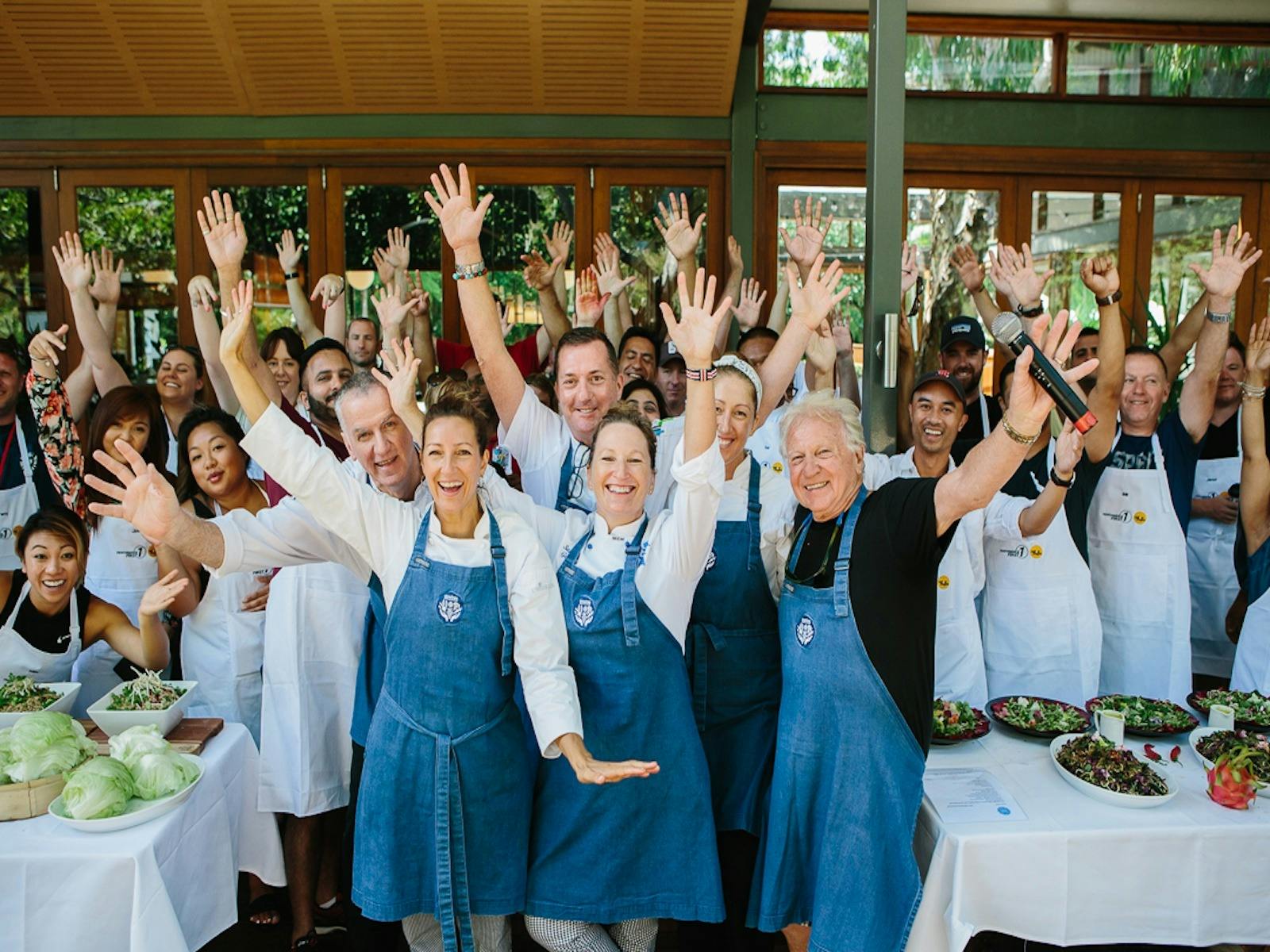 Chef Samantha Gowing leading a corporate cooking event at Tweed Cooking School