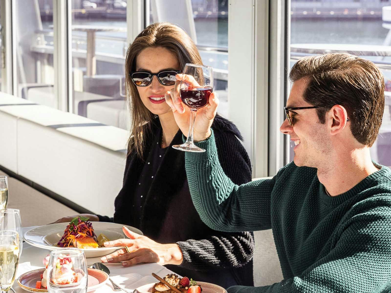 Guests enjoying lunch on Clearview Glass Boat