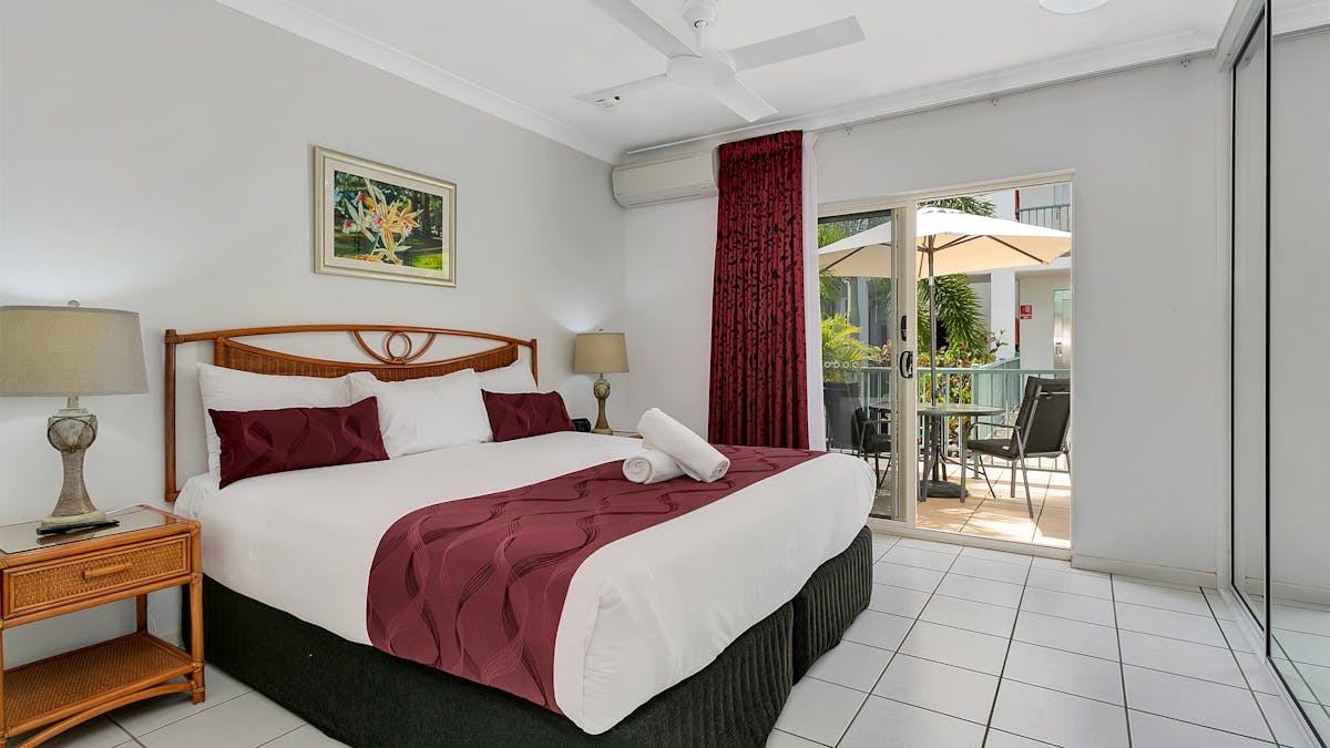 Spacious  well  appointed bedrooms with air conditioning, ceiling fans and private balcony.