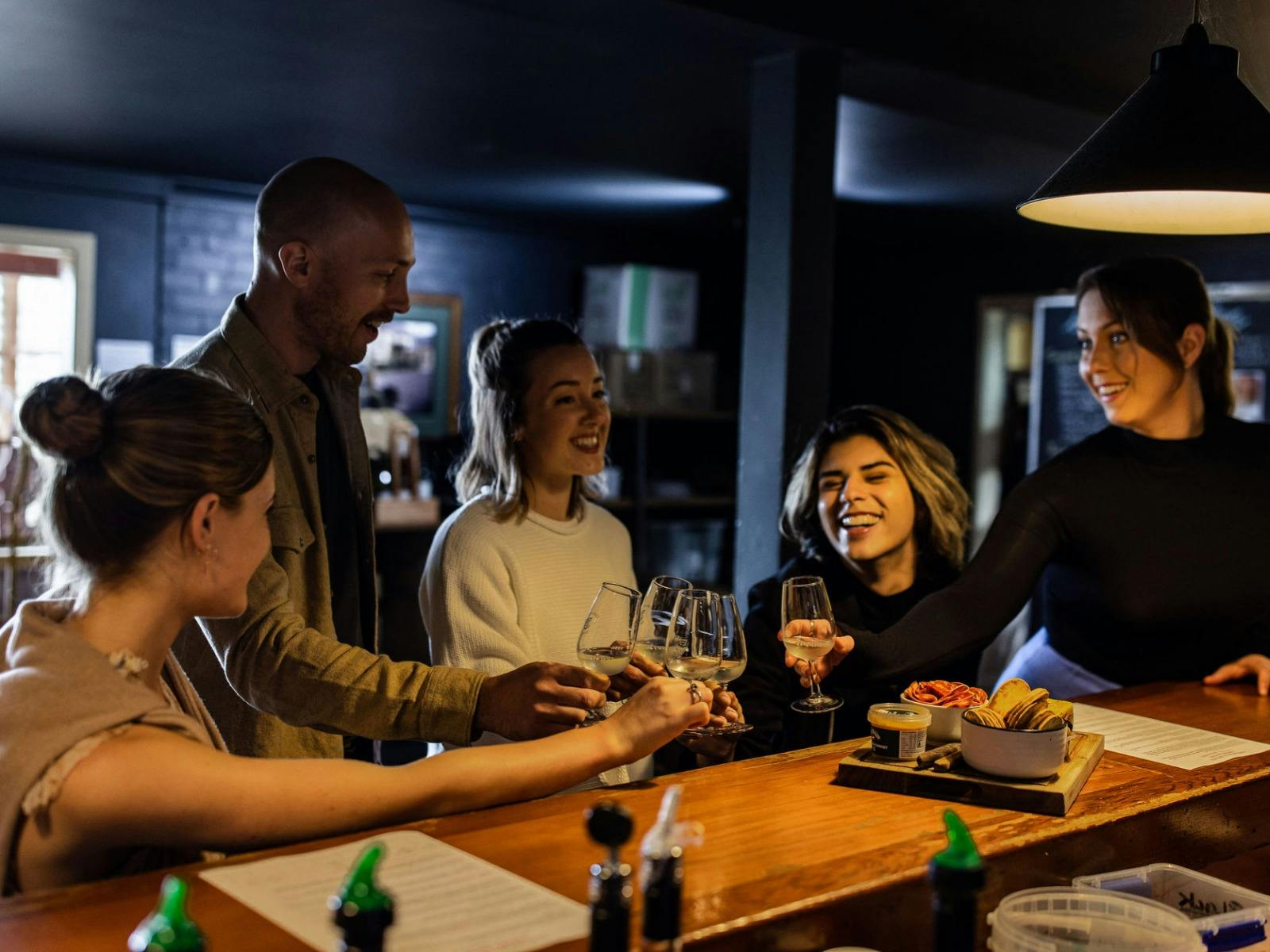 Group of friends cheersing at a wine tasting on a Kenny Escapes Tour