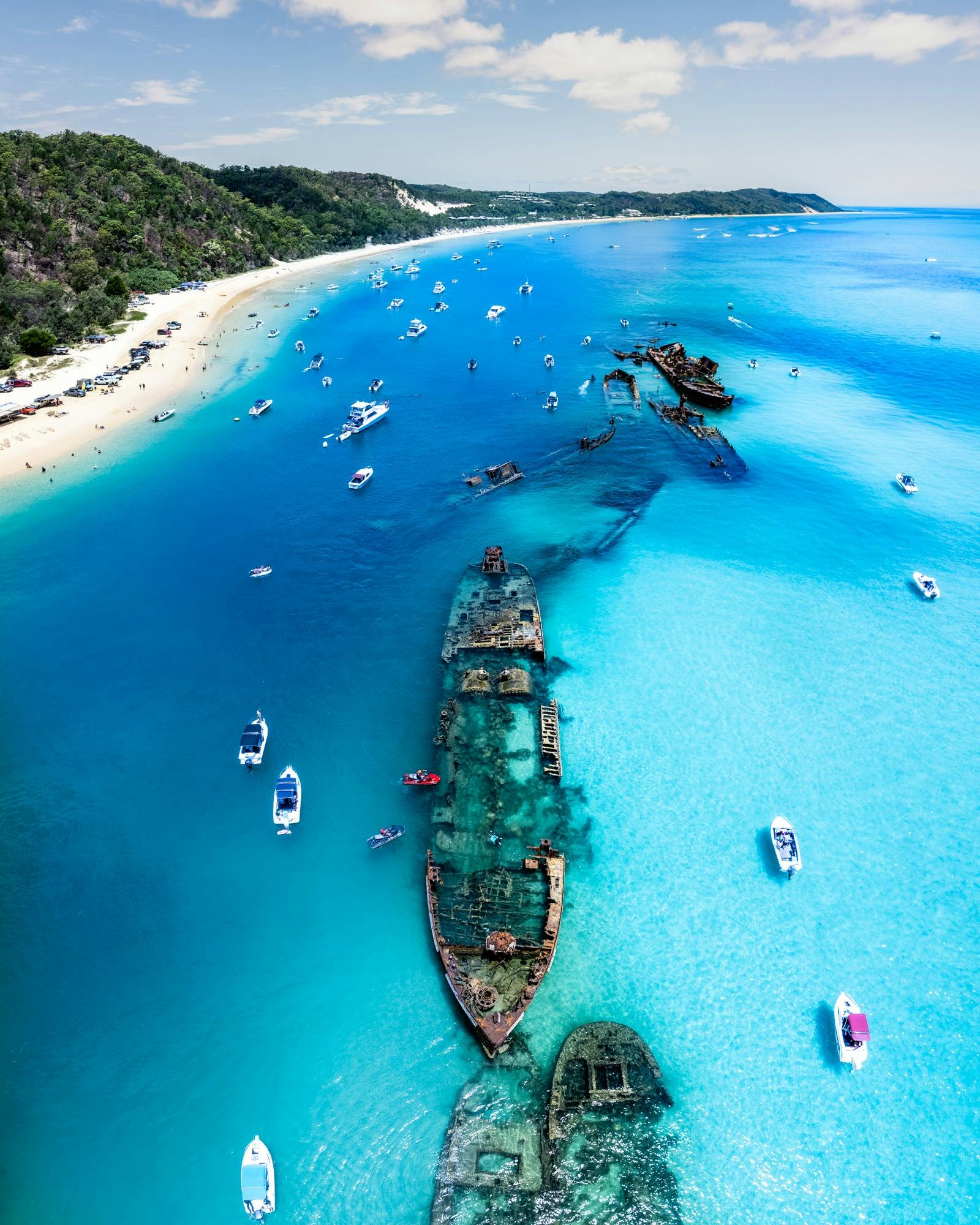 Tangalooma wrecks aerial view