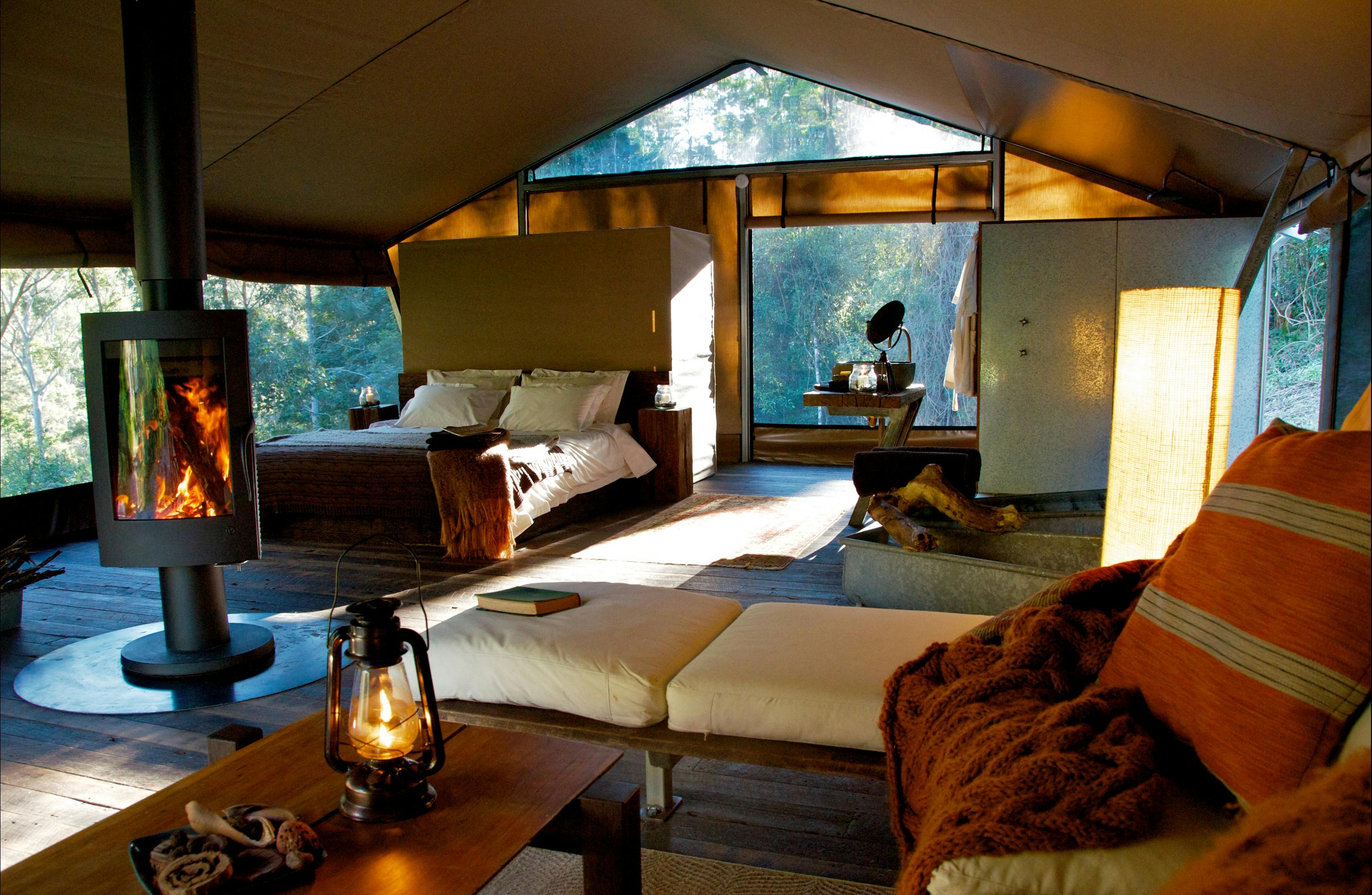 Inside a nightfall camp luxury tent