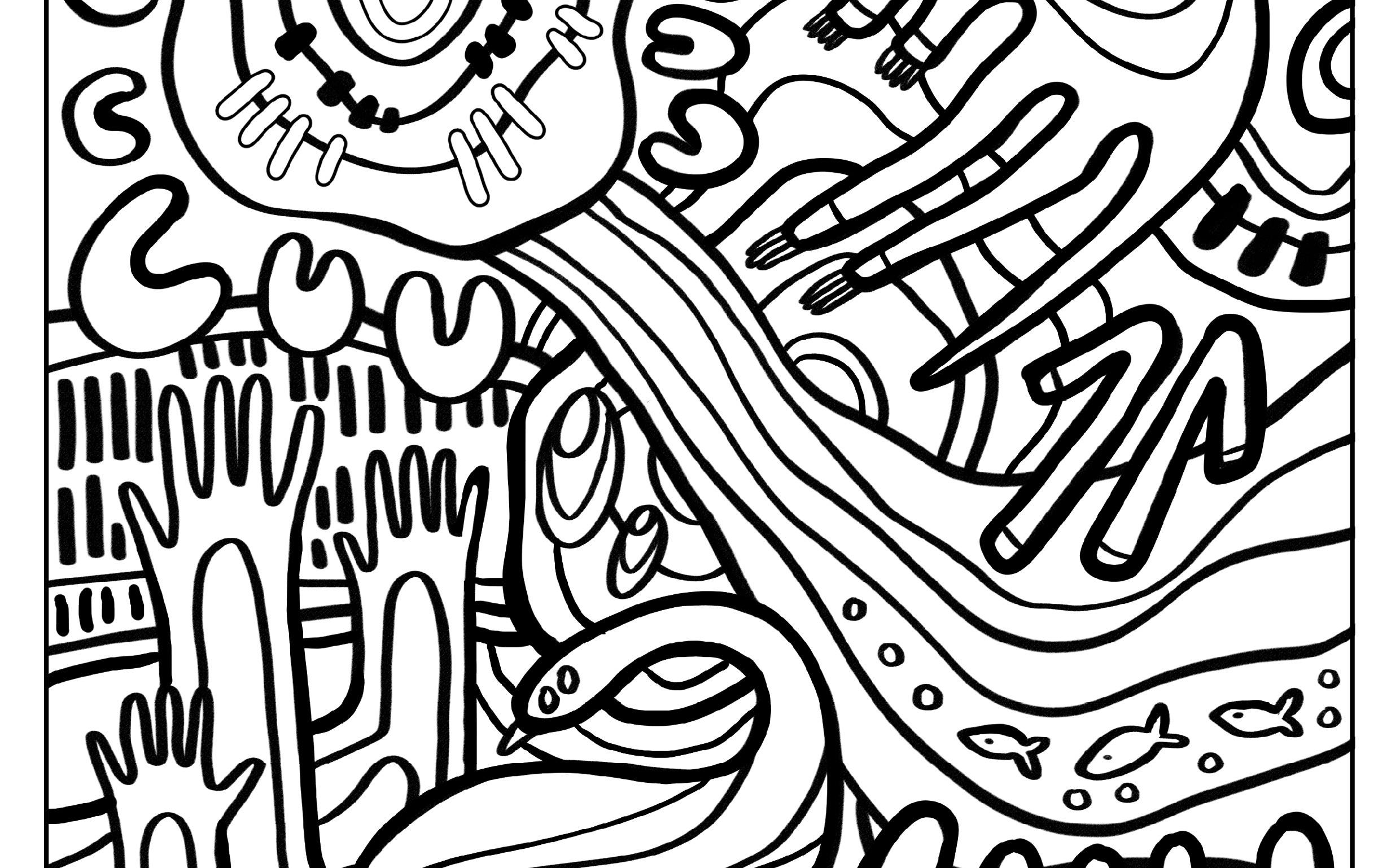 Detail of a colouring-in incorporating authentic Aboriginal designs