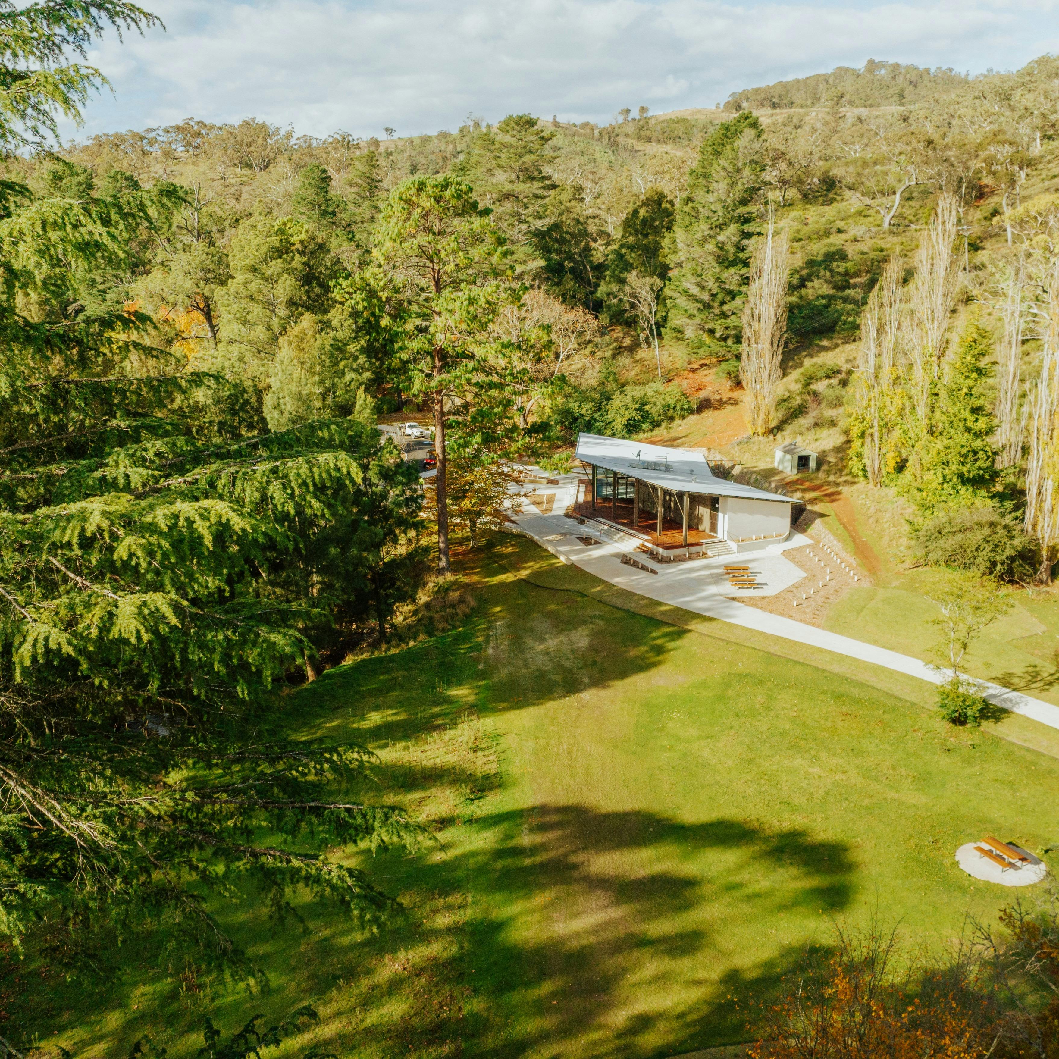 Aerial view of Kui Kiosk in Wombeyan Caves