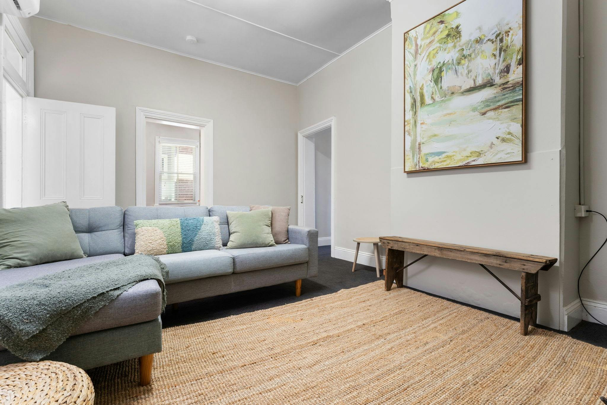 Large sofa to fit all guests with a rug