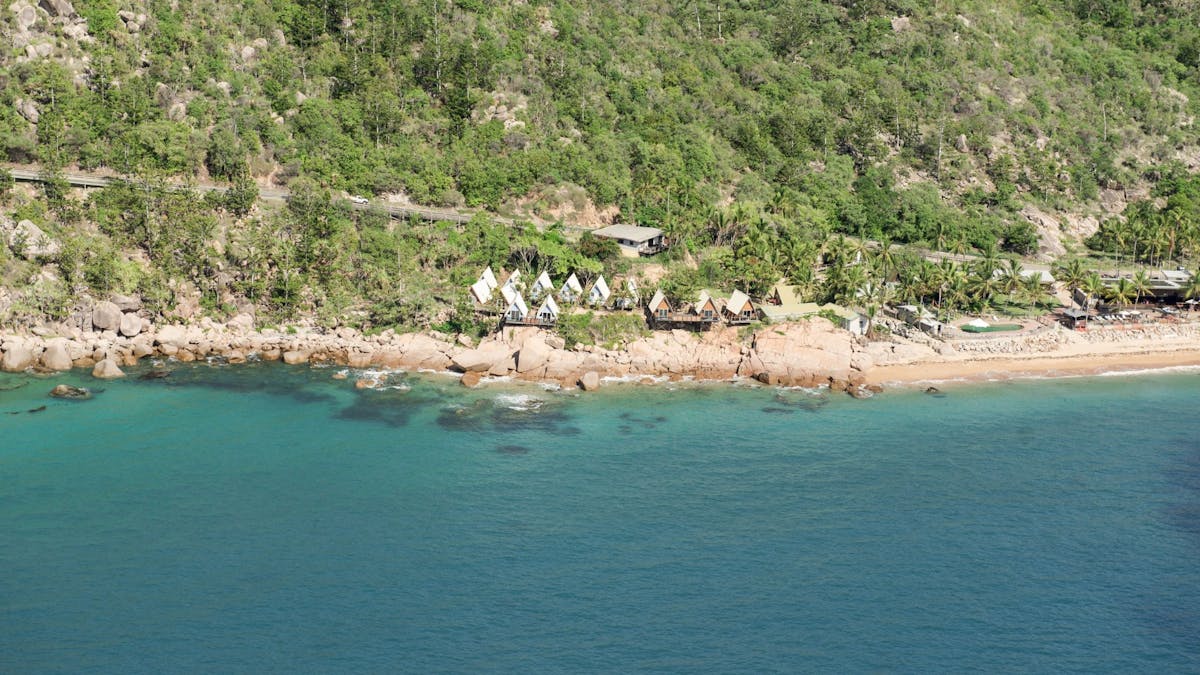 An aerial view of some beach front accommodation in Magnetic Island