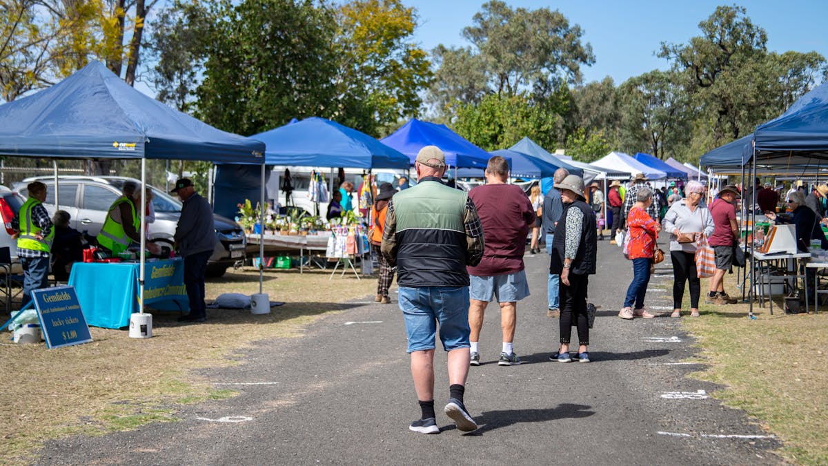 A few of the many trading stalls