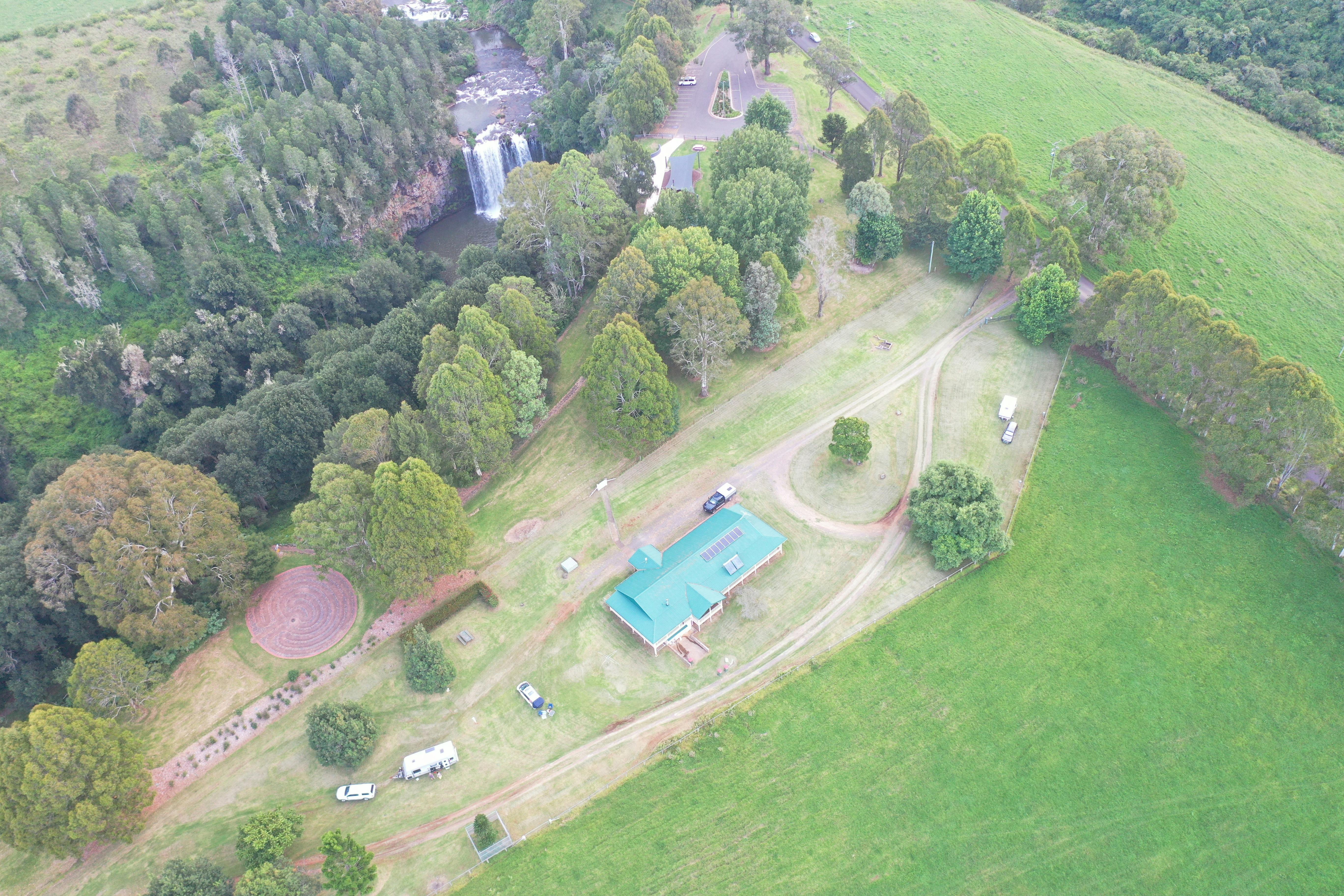 Aerial view of Lodge and Dangar Falls