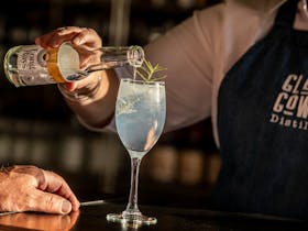 Gin and tonic being poured into a glass