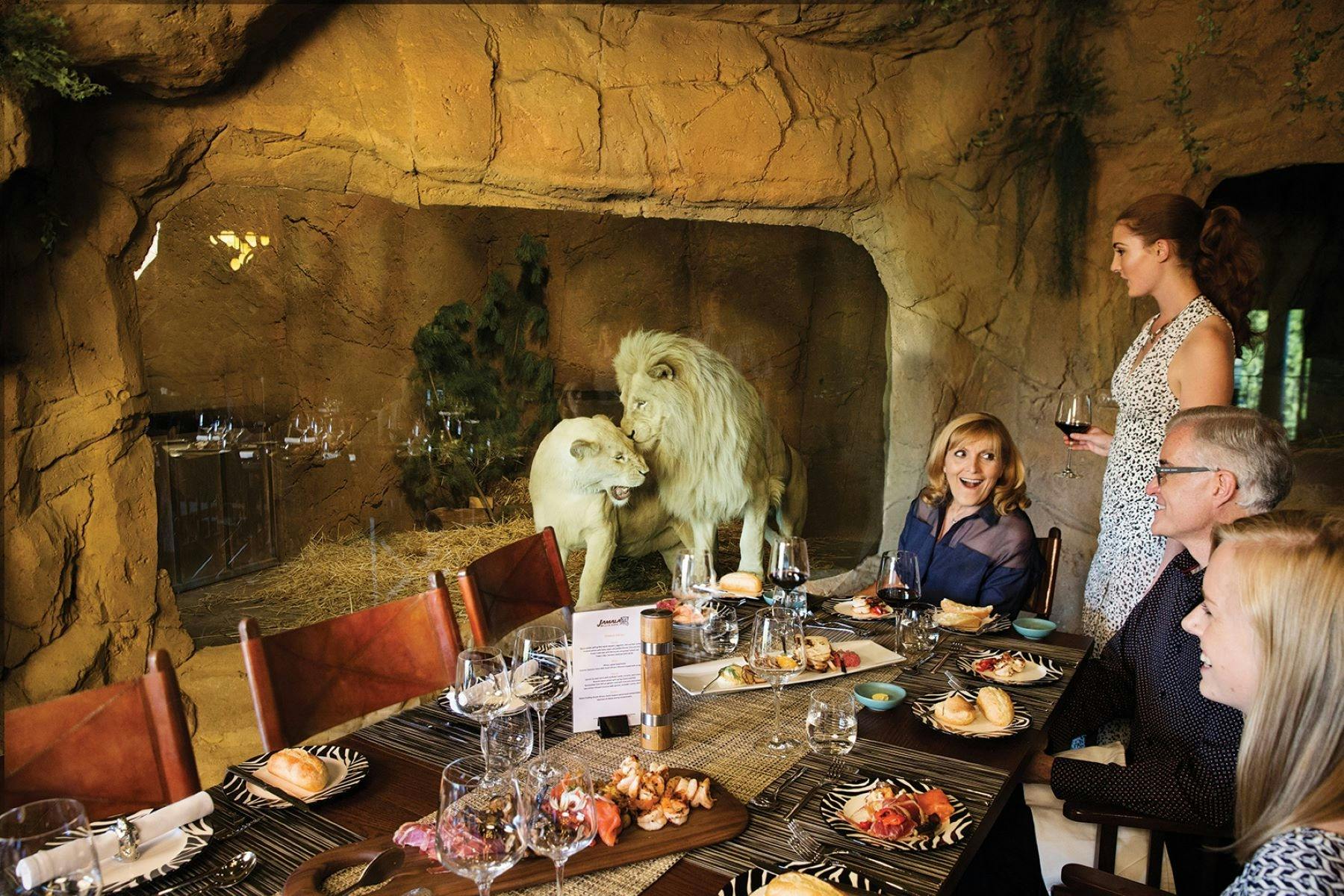 Dinner in the Jamala 'Cave' Restaurant with White Lions, Jake and Mischka