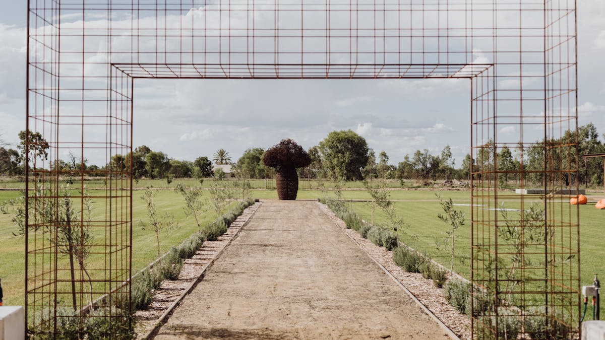 The entrance arbour welcomes guests arriving at Western Queensland Spirit