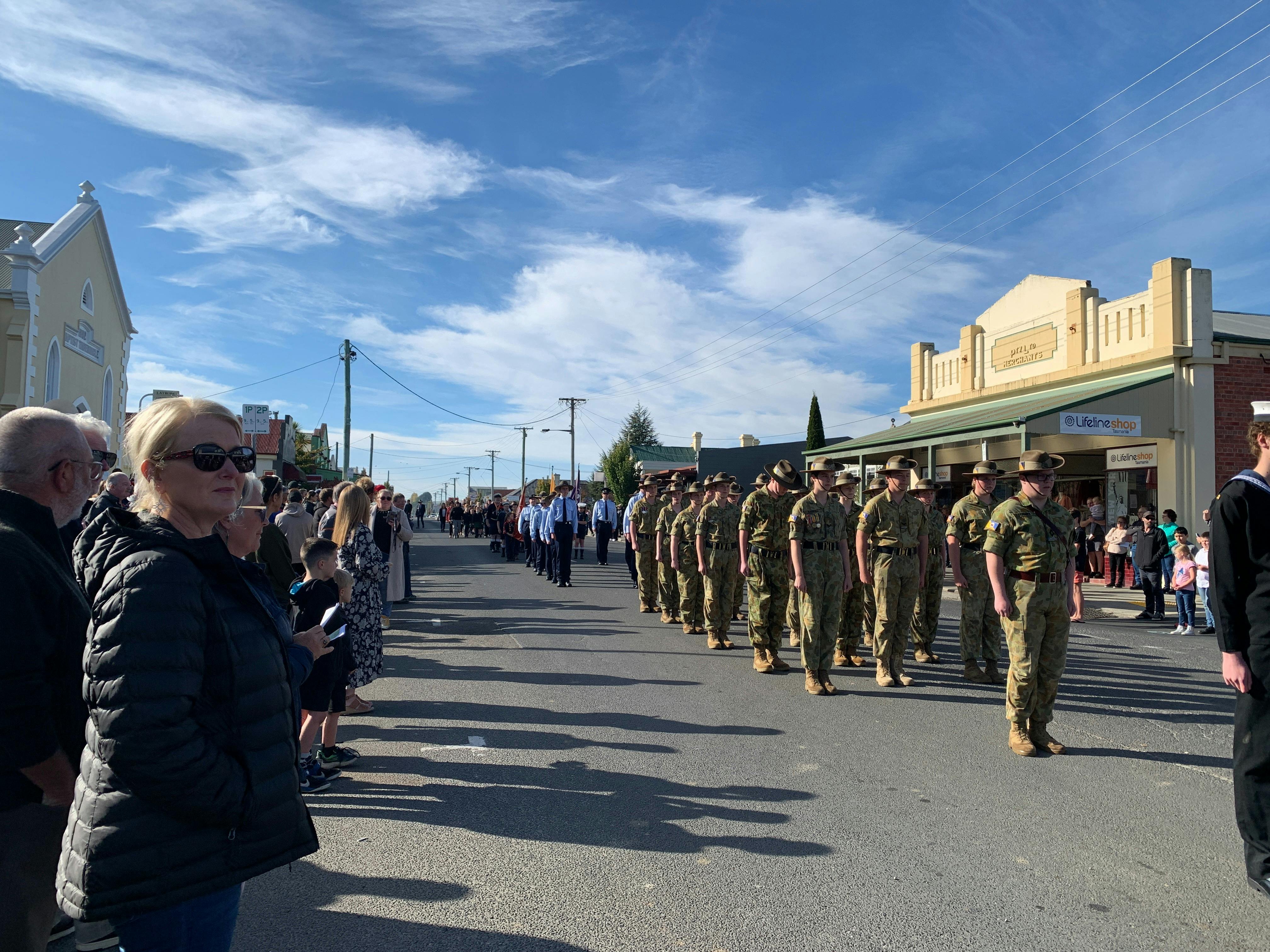 61 ACU cadets march at the Latrobe ANZAC Day Service