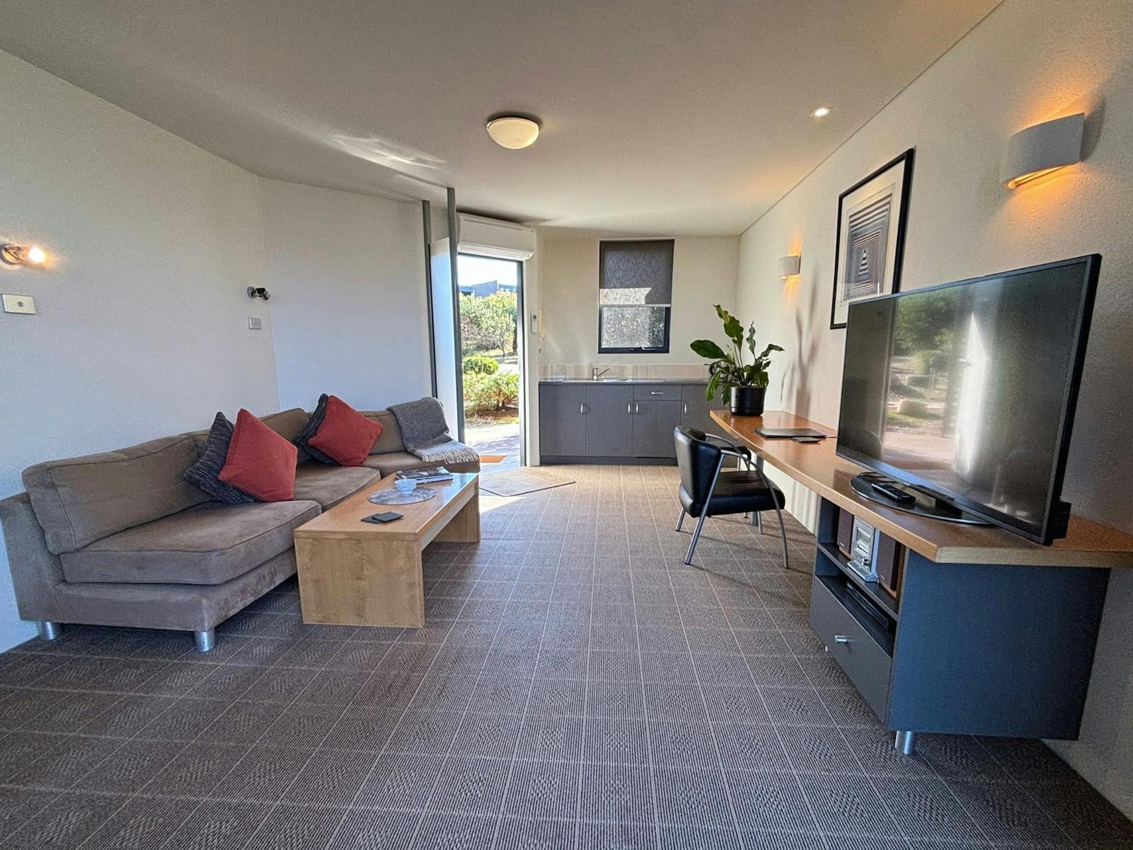 Ocean View Studio lounge and kitchenette