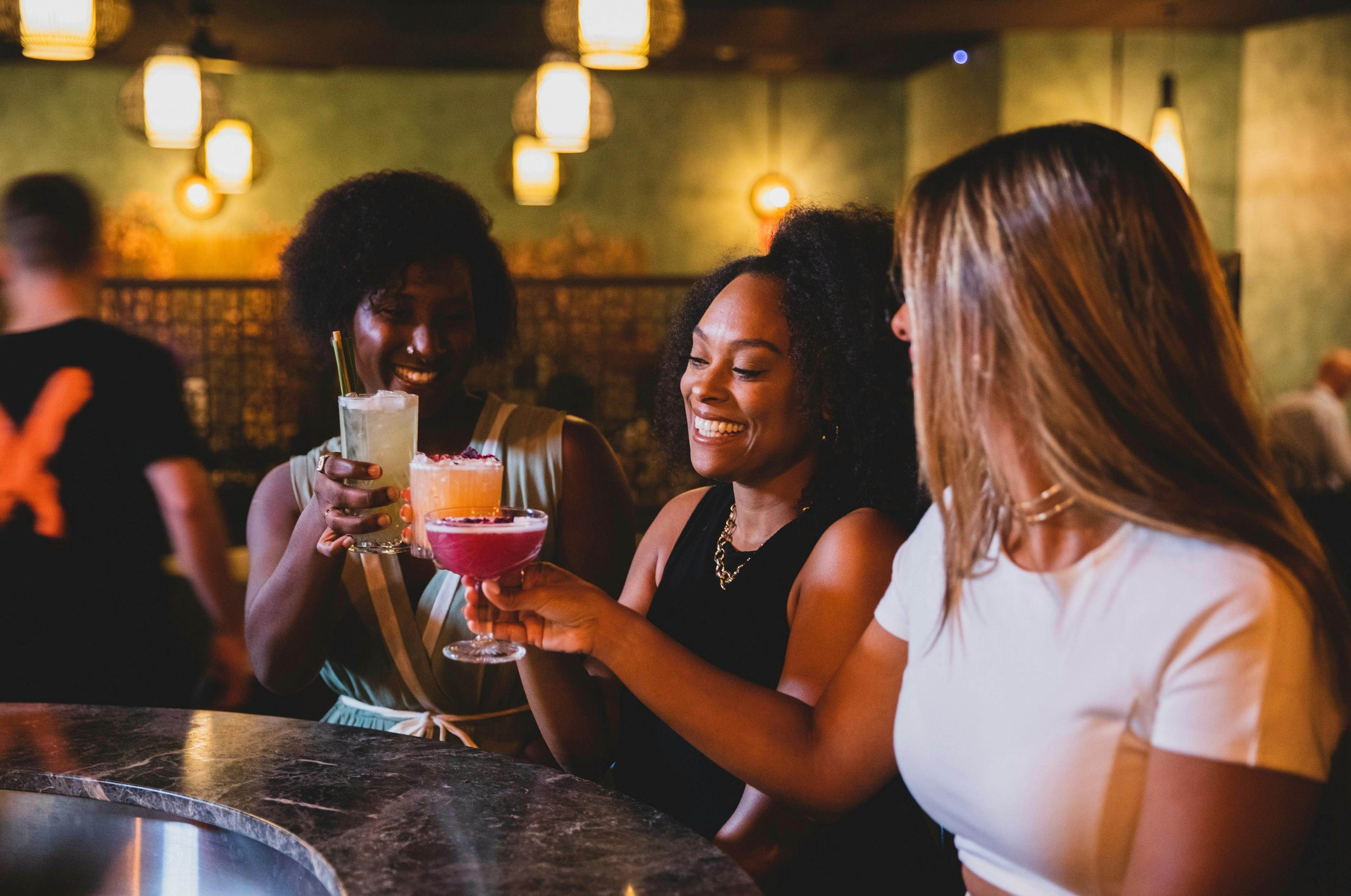 Friends enjoying a night out at Ginger Meg's restaurant, Newcastle