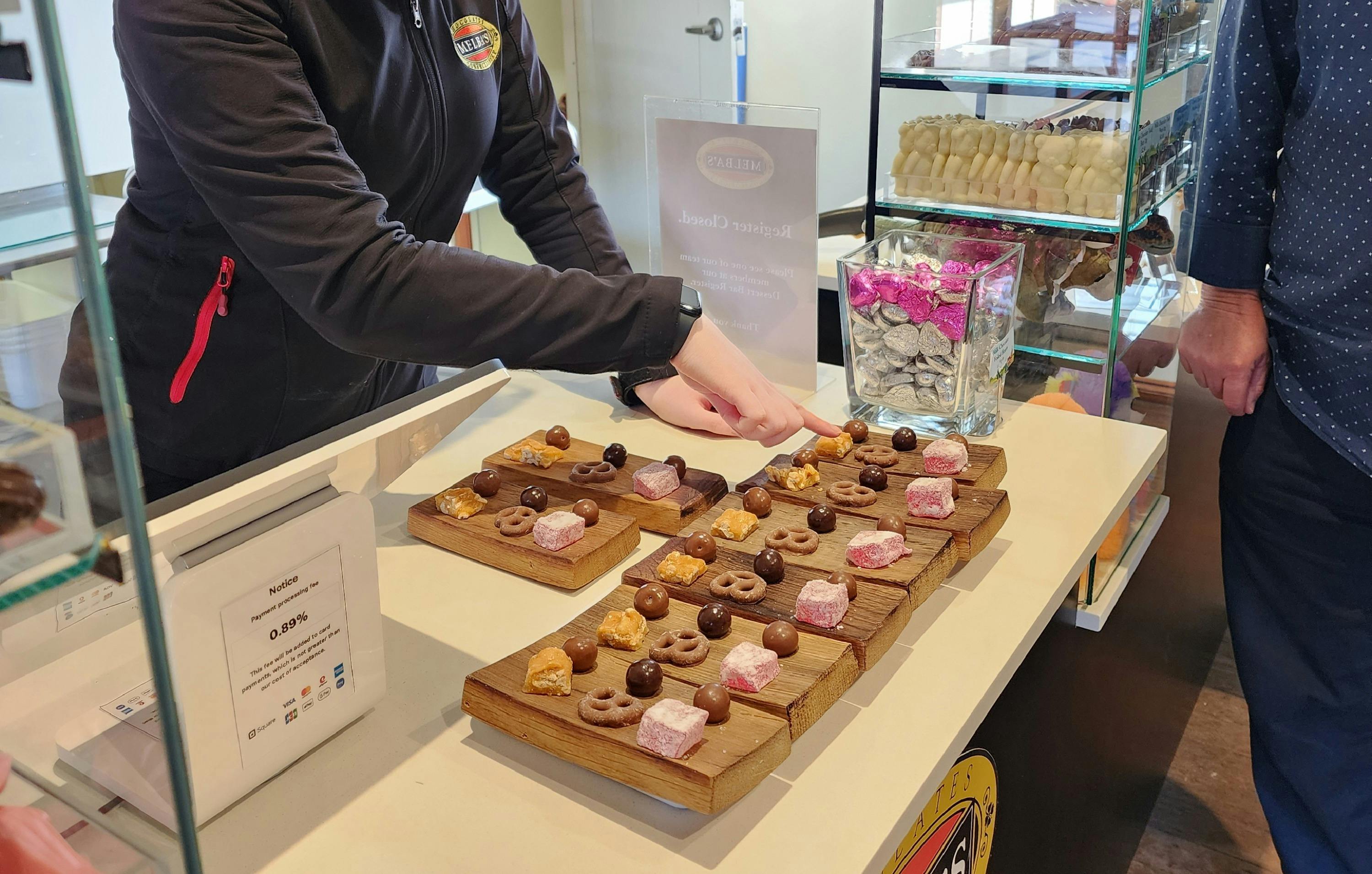 Chocolate tasting plate at Melba's Chocolate Shop