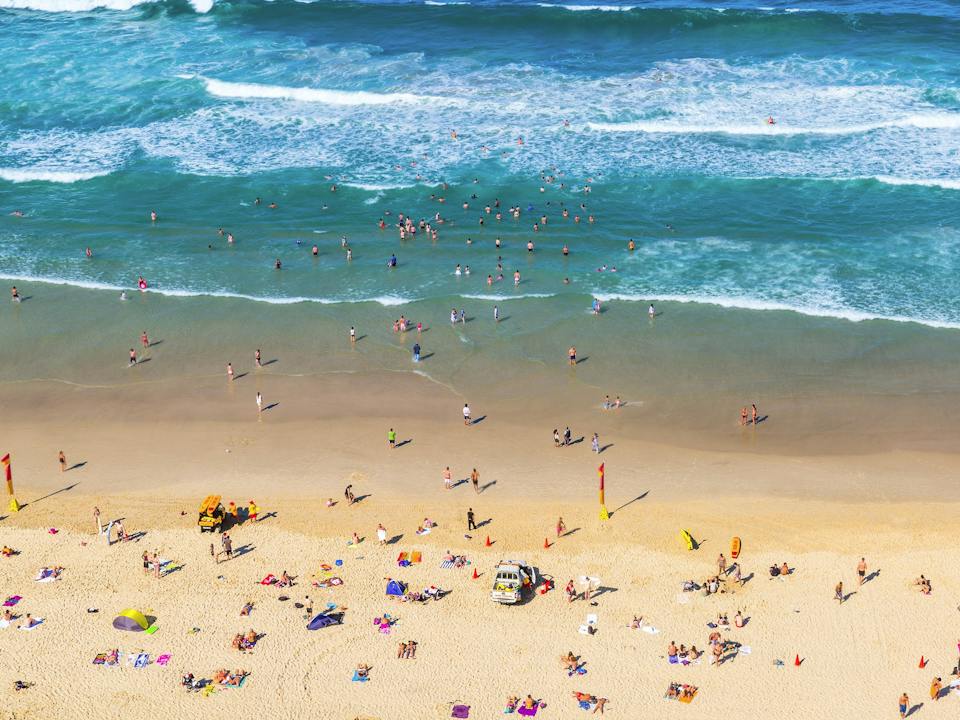 Aerial people at beach
