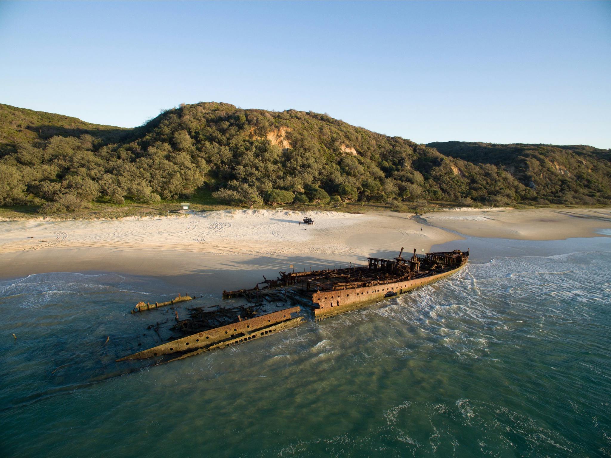 Maheno Shipwreck, World Heritage-listed Fraser Island, Fraser Coast. Maheno Shipwreck, World Heritage-listed Fraser Island, Fraser Coast.