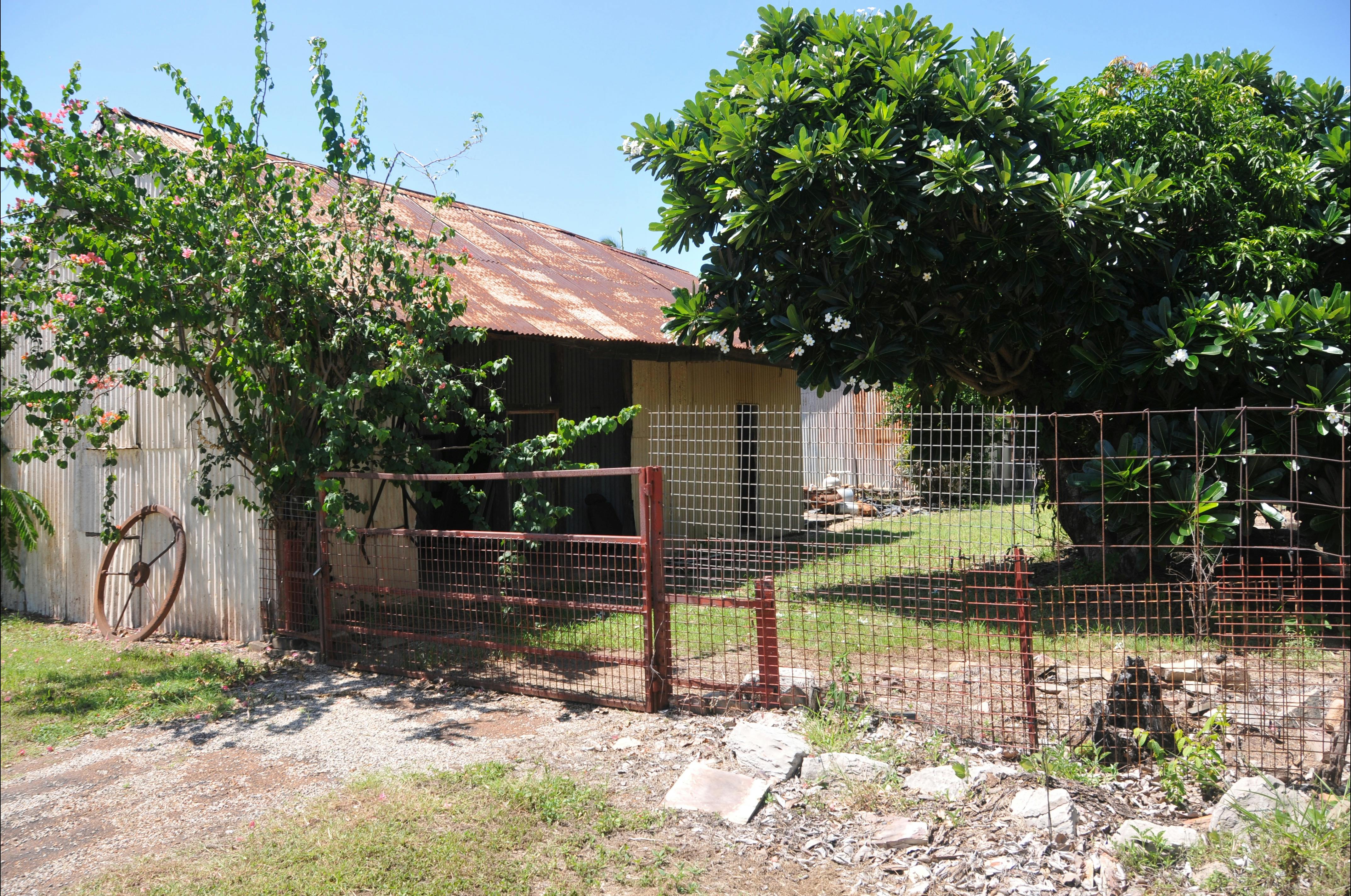 Shed and fencing along the Main Terrace facade