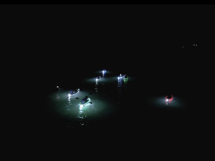 Aerial photo of night kayak tour