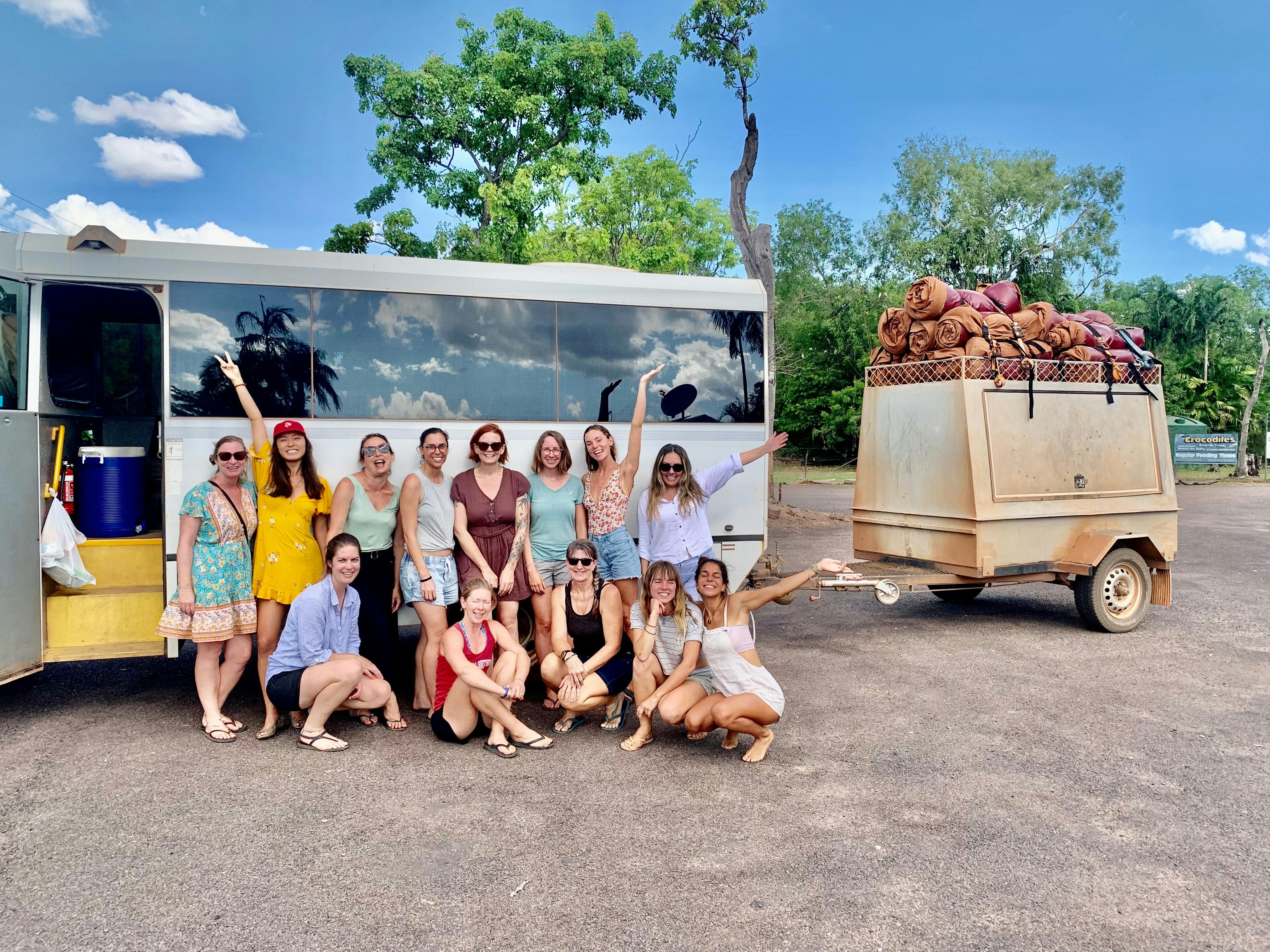 Tour group in front of bus