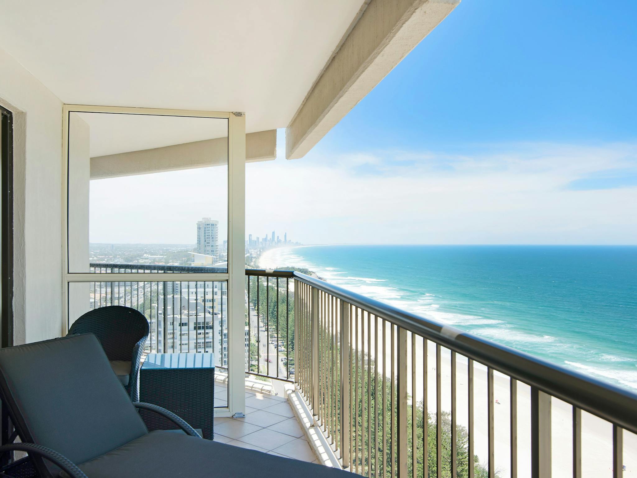 Stunning ocean views from your private balcony with outdoor furniture Stunning ocean views from your private balcony with outdoor furniture