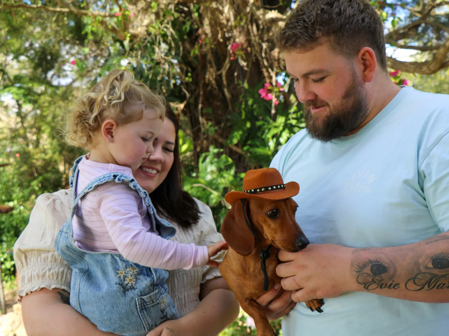 Dachshund dog with happy child