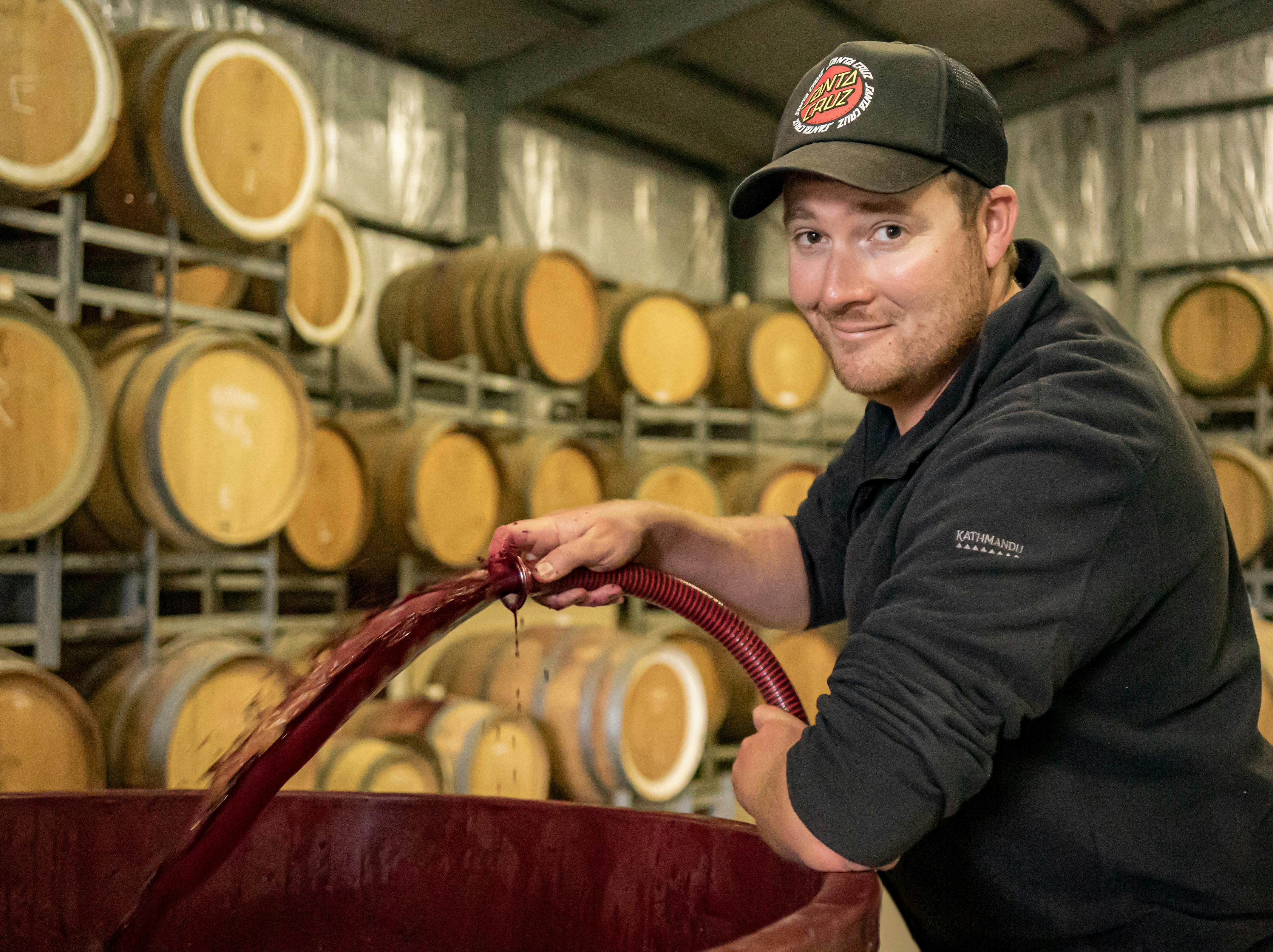 Scott Barr pumping over Shiraz