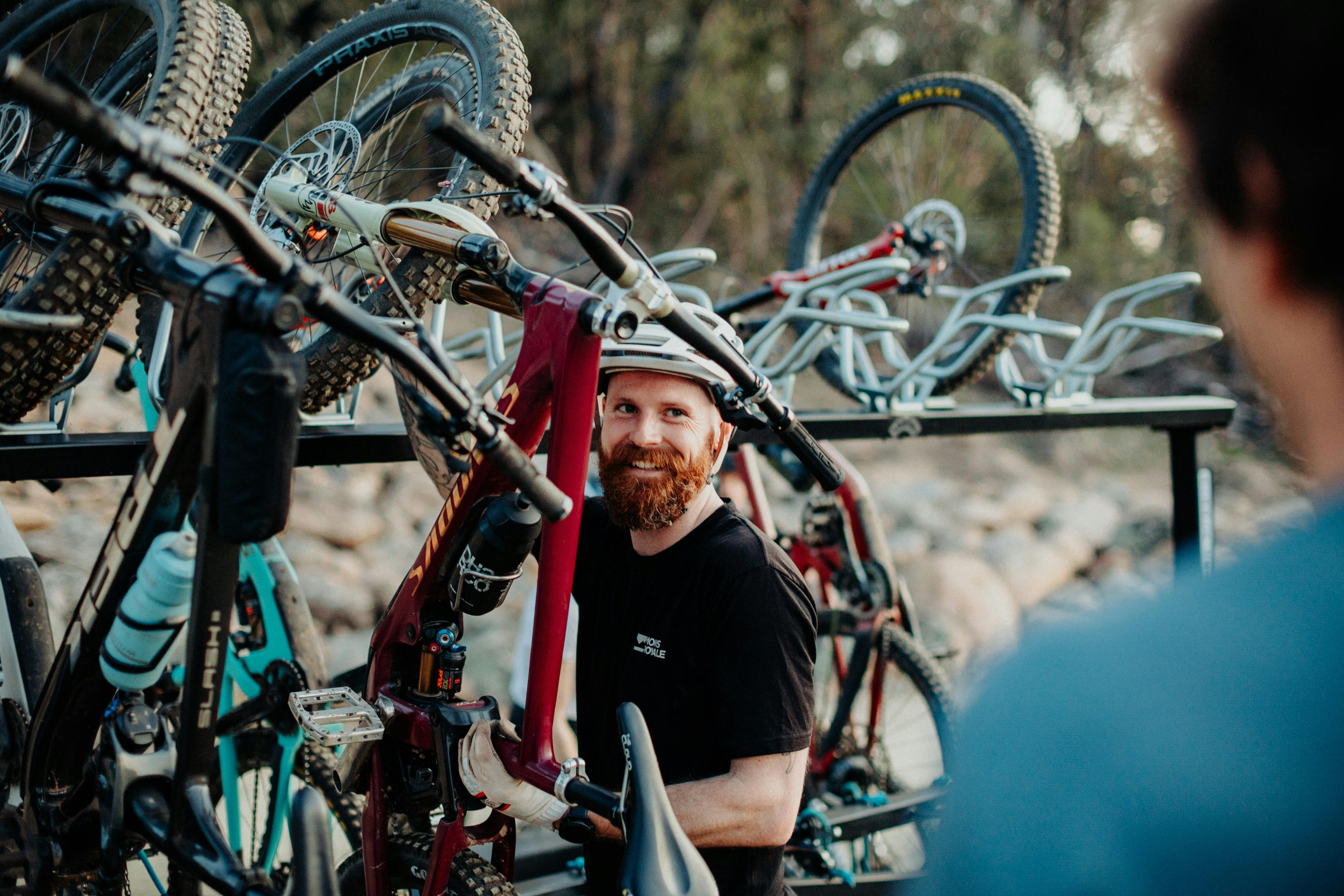 Loading bikes onto the shuttle trailer