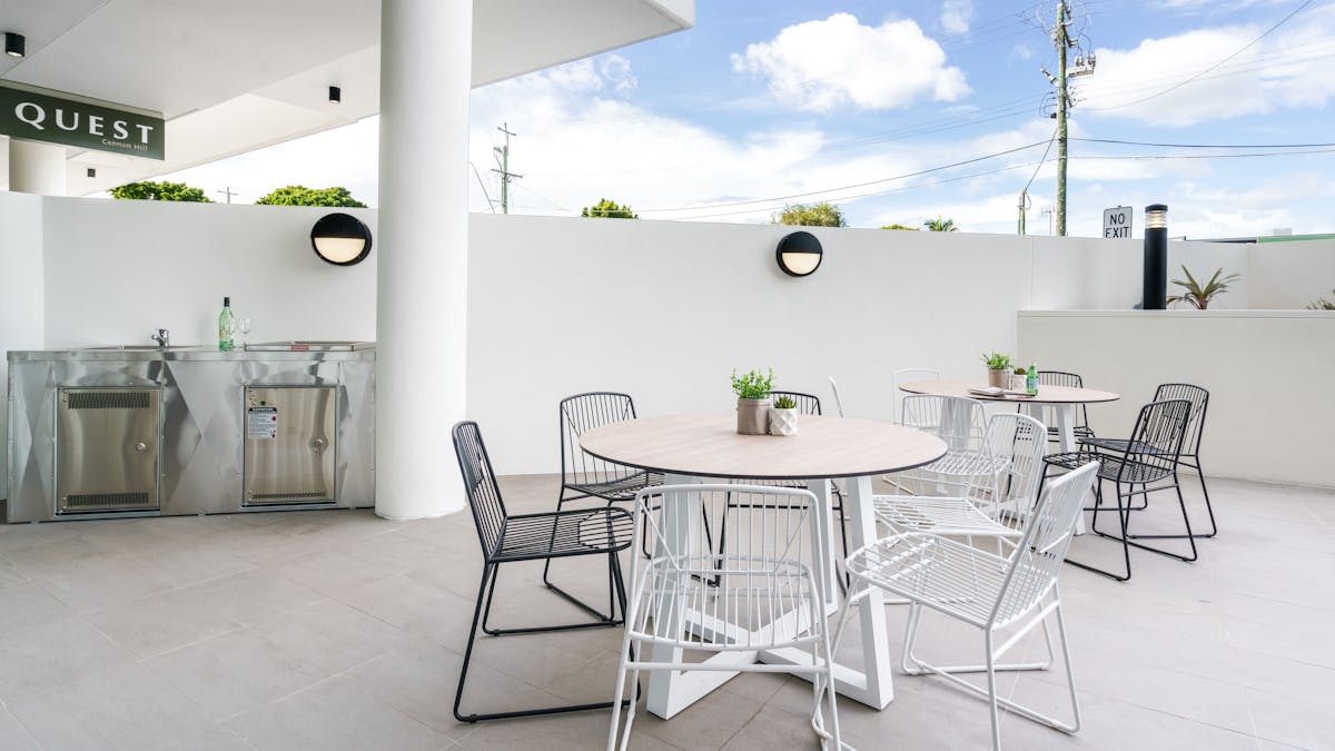 Gather with friends (or make new ones!) at the poolside barbecue area.