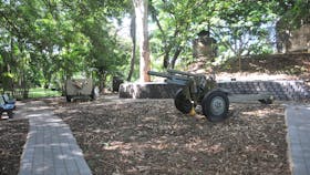 Armaments on display at the base of Gun Turret No.2.