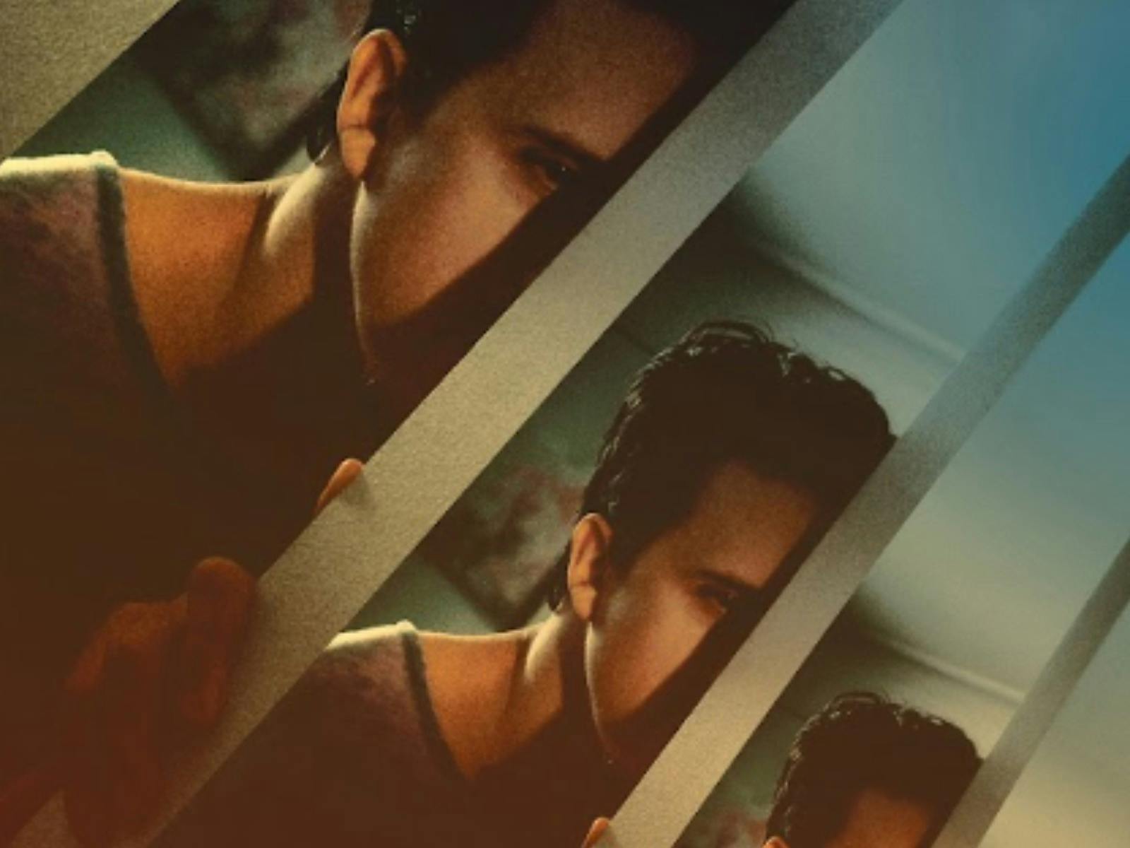 A man’s face is fragmented in mirrors, creating a repeating, mysterious, and introspective effect.