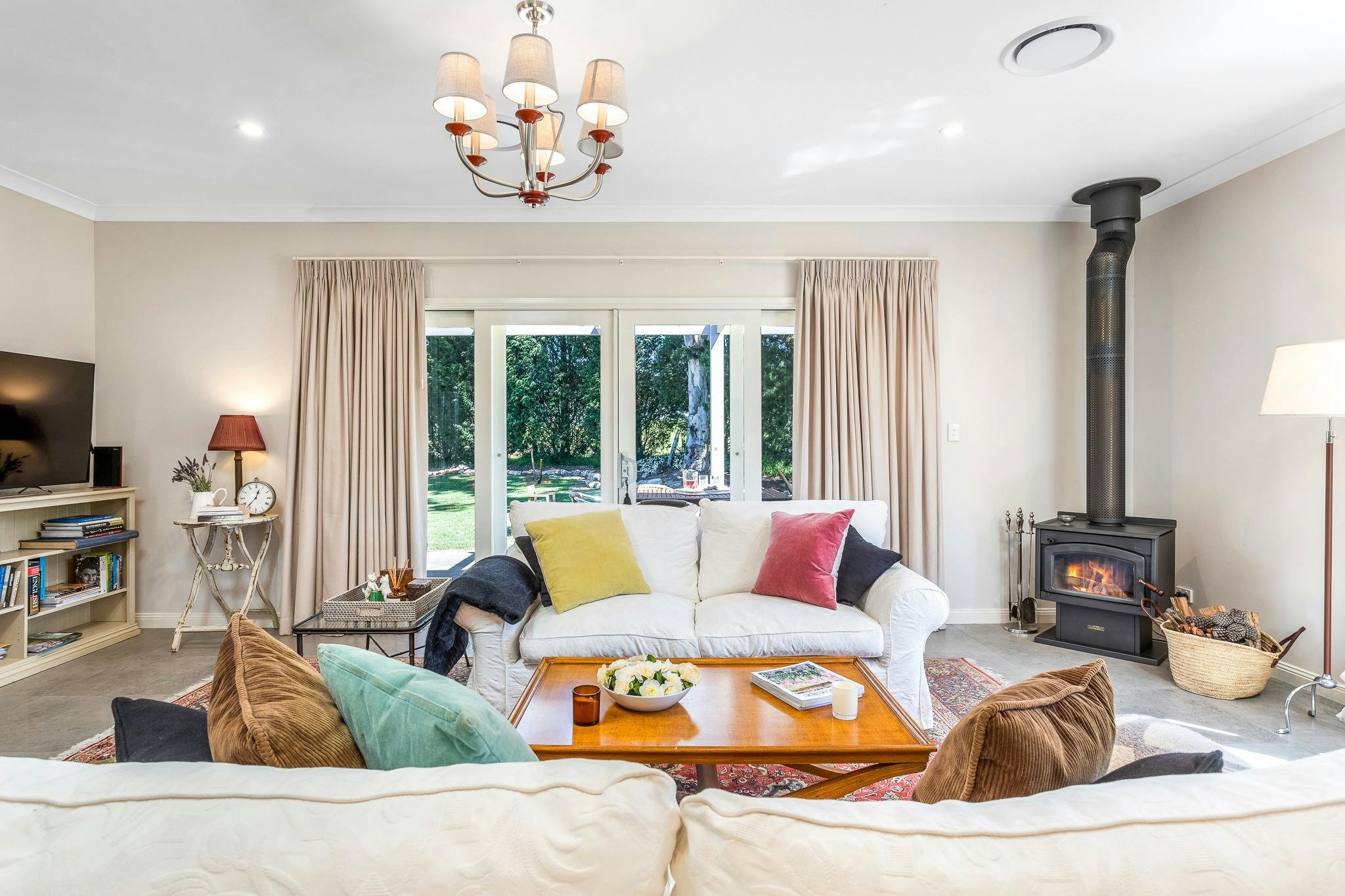 Open Living area with outlook onto deck and gardens