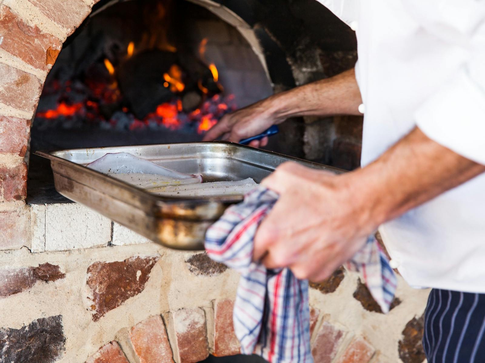 Cooking in the wood oven