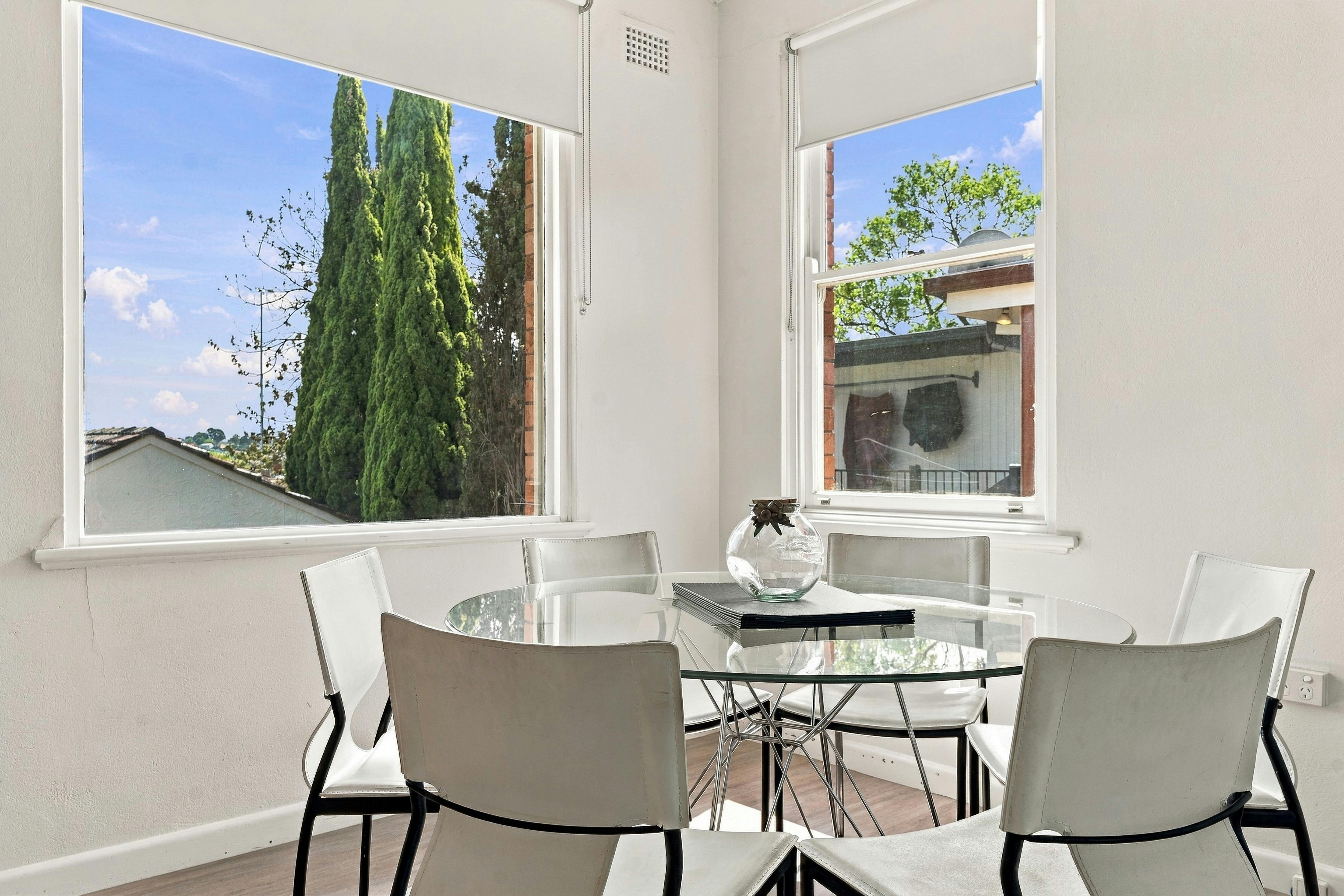 Dining table with large windows