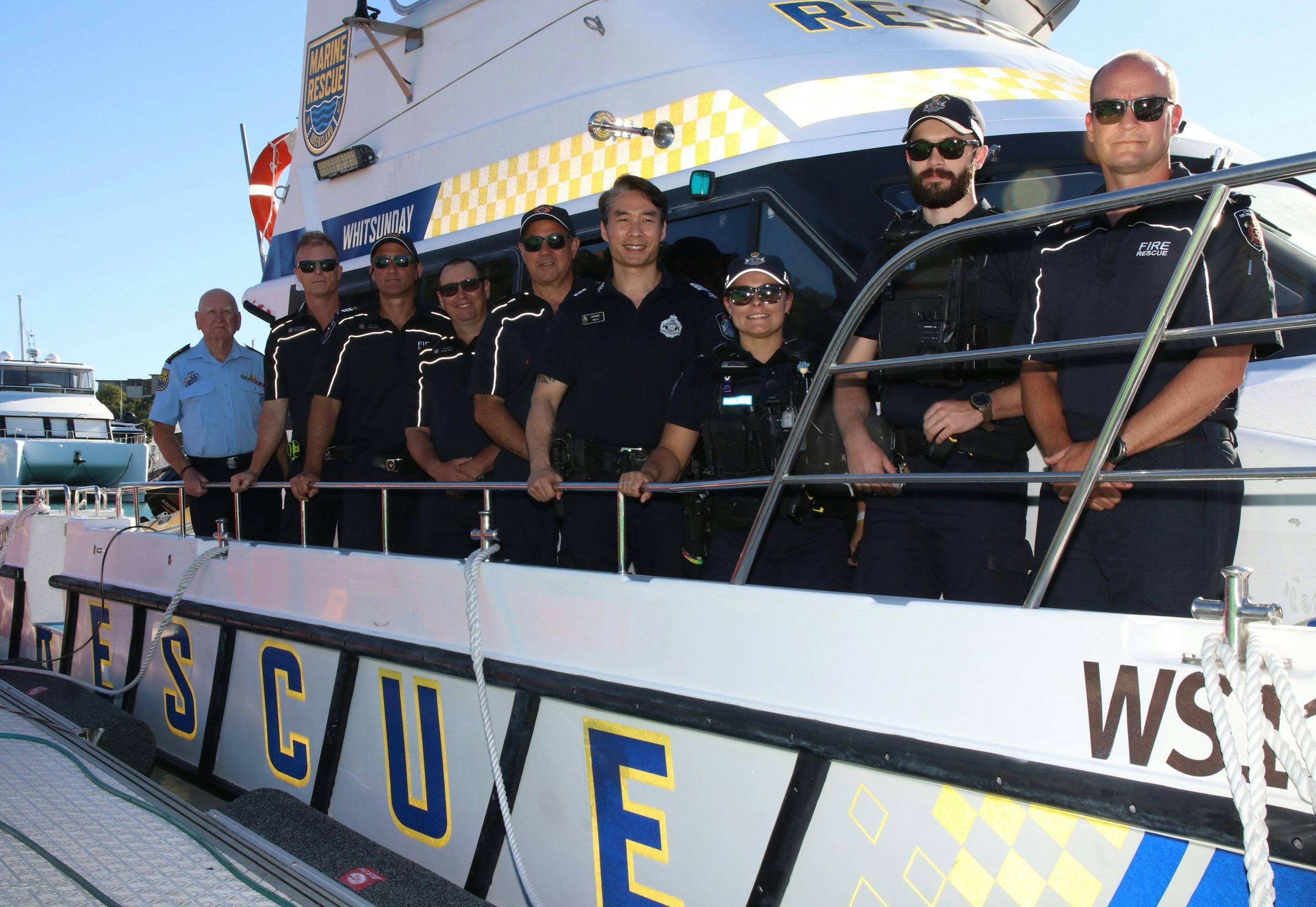 Emergency Services Personnel onboard a Marine Rescue Queensland boat