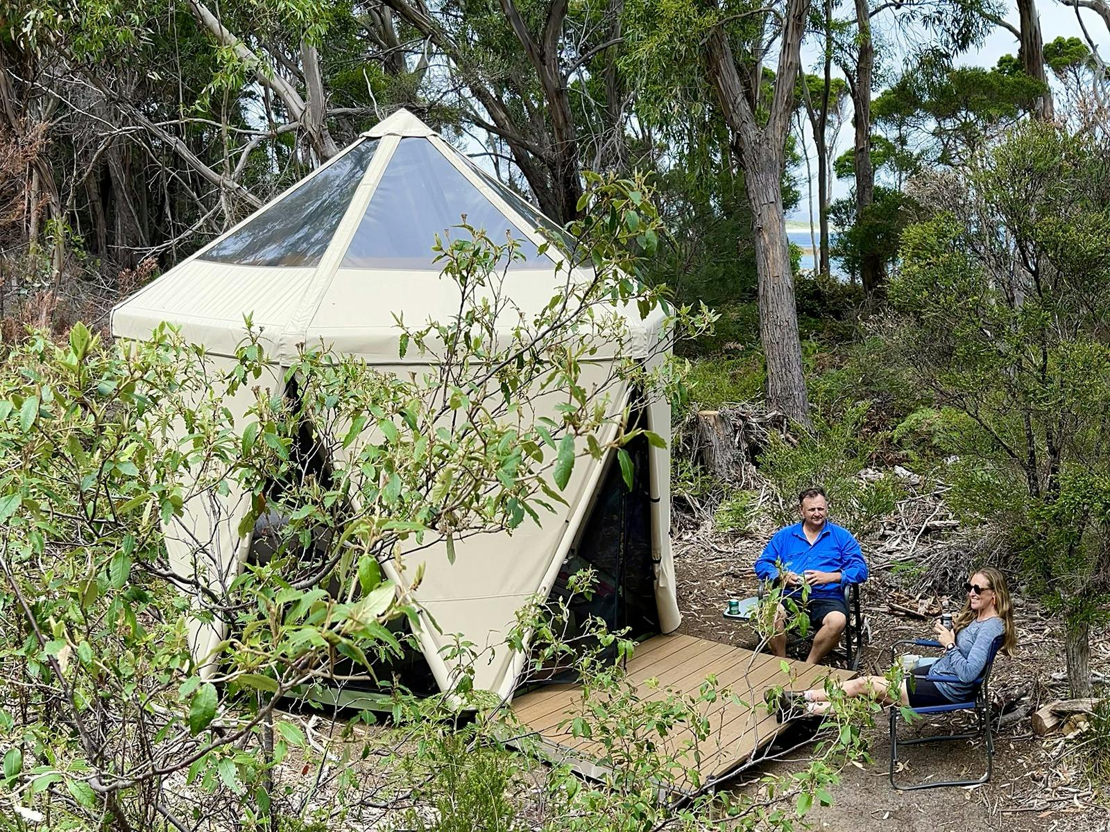 The tents on our Flinders Island Walking Adventure in Comfort