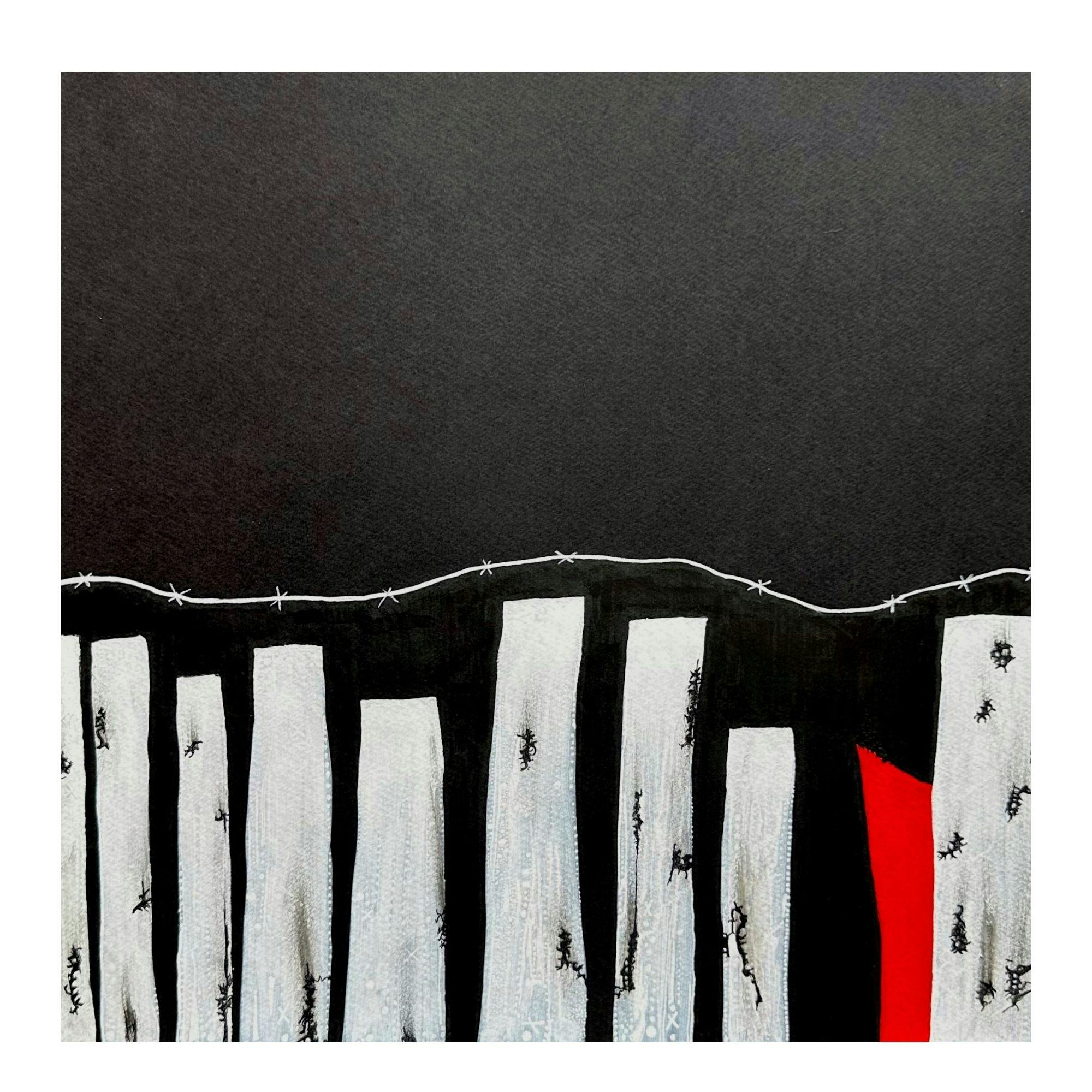 White columns and a single red column on a black background