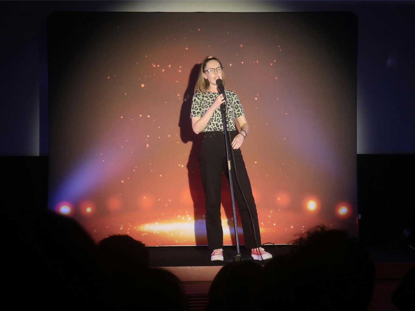 Comedian Steph broadbridge performing on stage at Roseville Cinemas