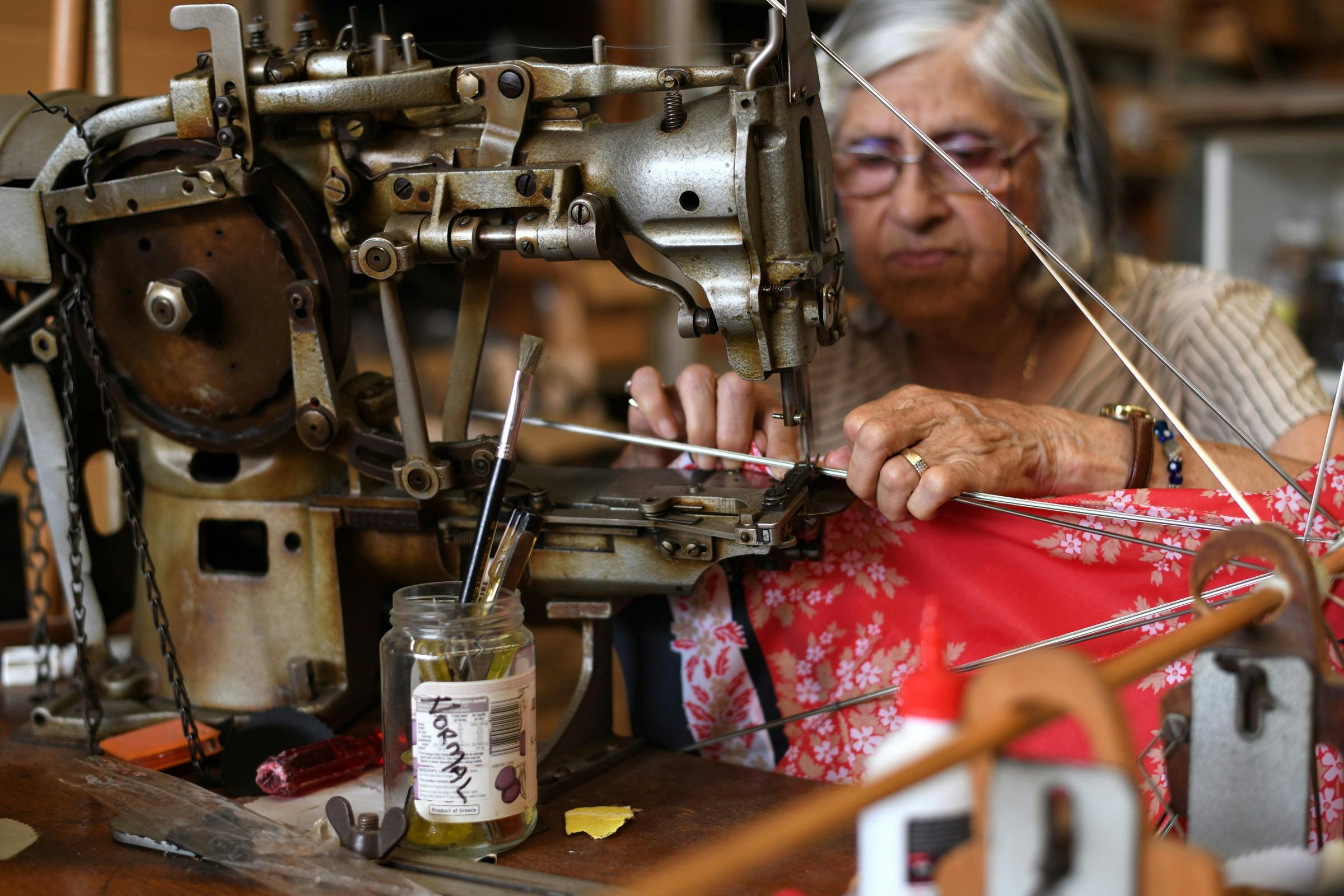 Artisan working with traditional machinery