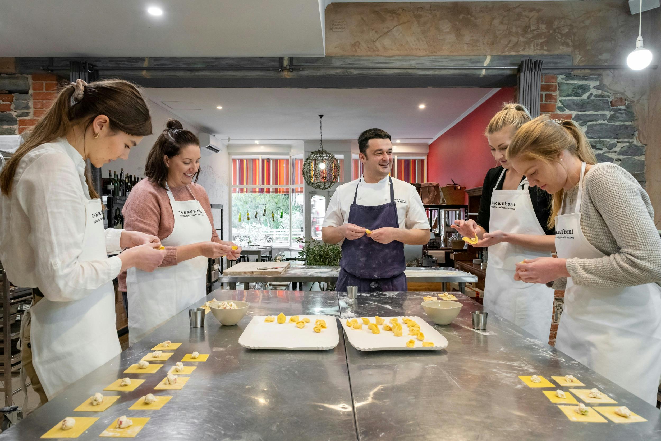 Casa Carboni in Angaston, chef Matteo Carboni teaches guests to make ravioli using local ingredients