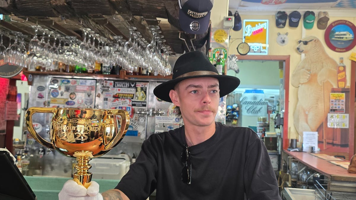 Robbie Dolan 2024 Melboure Cup winner (Knights Choice) enjoying a pint of Guinness