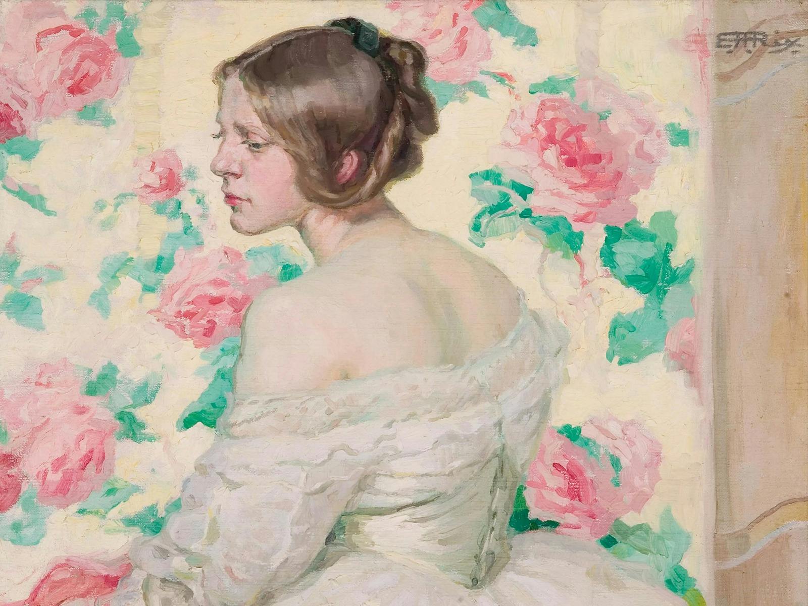 Hilda Rix Nicholas, The pink scarf, 1913.