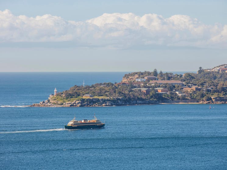 Stunning coastal view of the Manly Ferry passing through Sydney Harbour