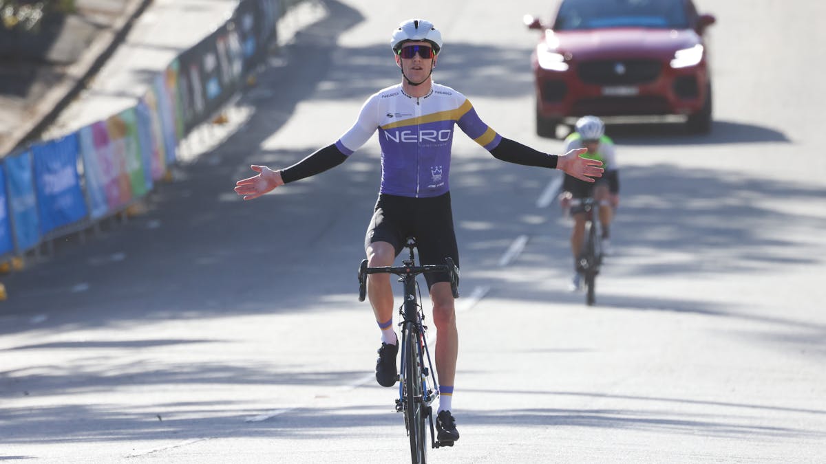 Sam Hill crossing the finish line