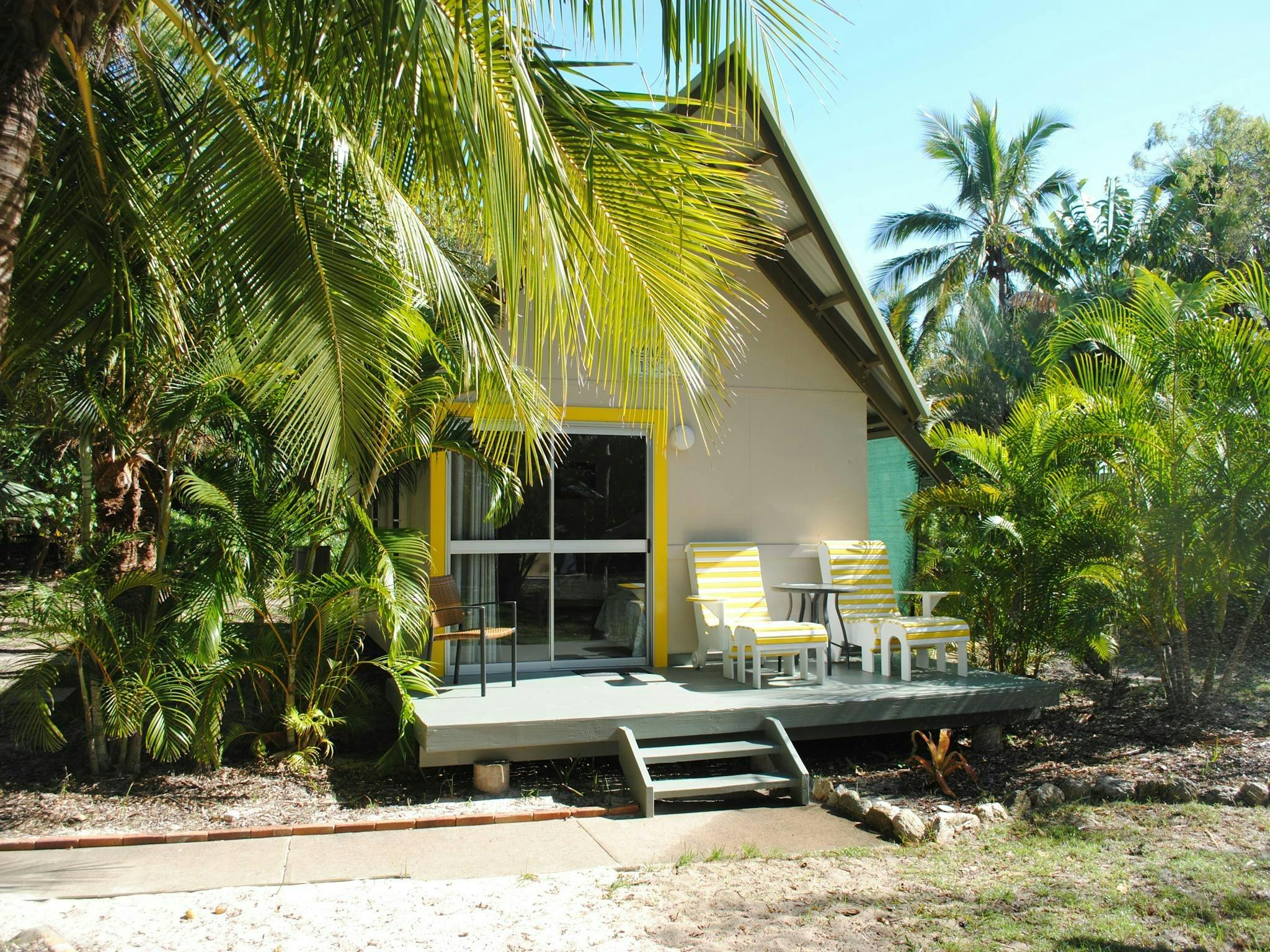 Cabin surroung by palm trees on Sub tropical Great Keppel Island