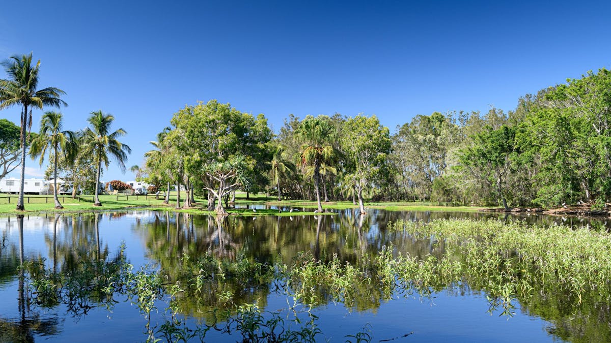 Picturesque lagoon adjacent to the park.